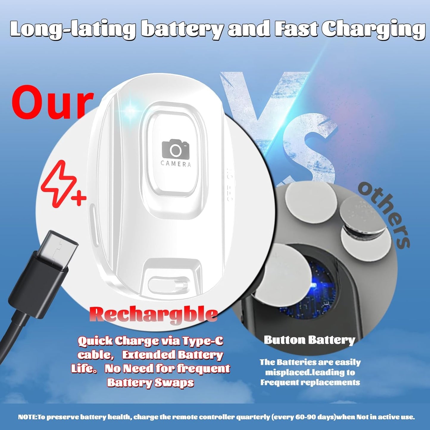 MAIRAN Rechargeable Wireless Camera Remote Shutter for iPhone and Android Smartphones, Bluetooth Phone Remote Control,Selfie Button for Photos and Videos Charging Cable Included-White