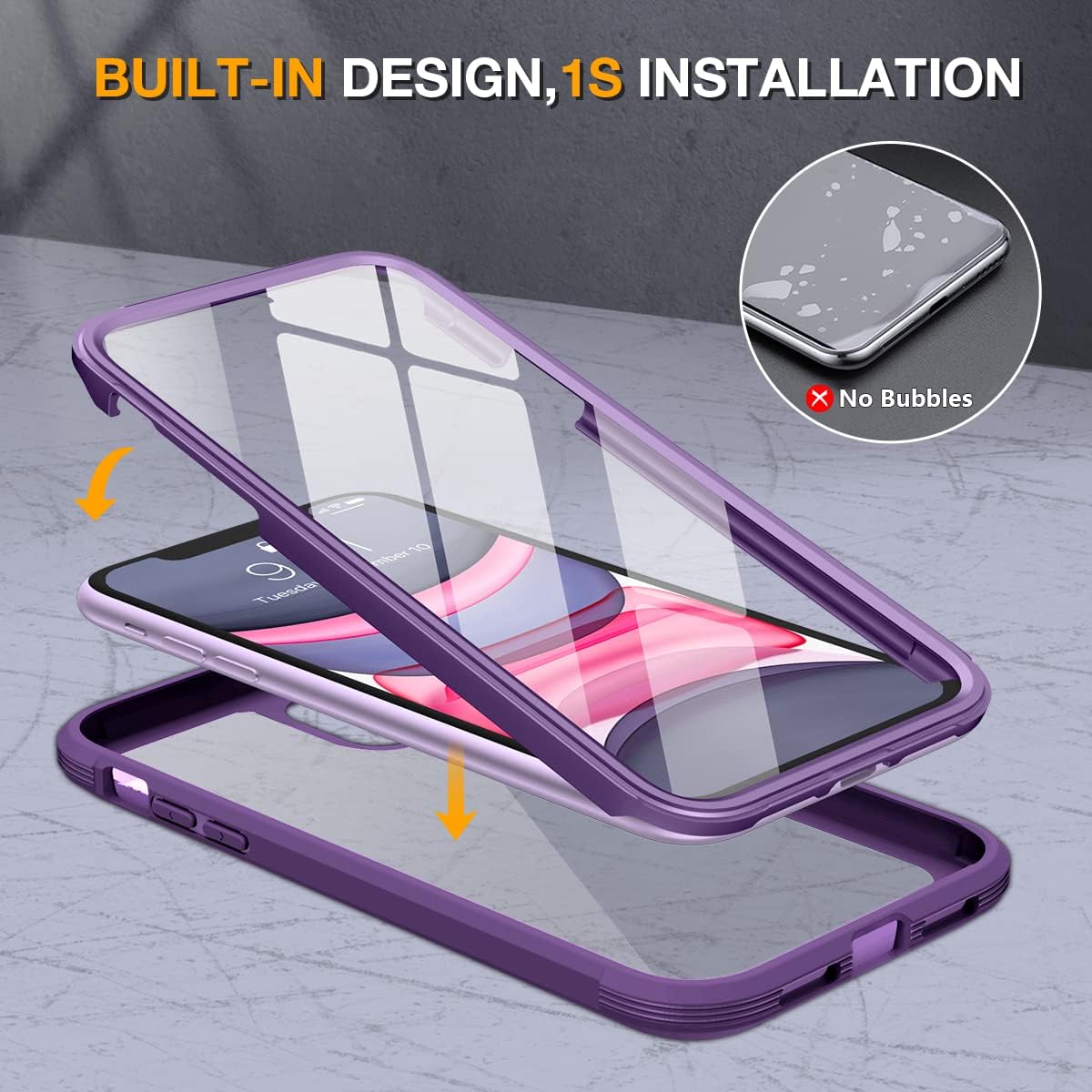 Miracase Glass Series for iPhone 11 Case 6.1 inch, Upgraded Full-Body Rugged Phone Bumper Case Cover with Built-in 9H Tempered Glass Screen Protector and Camera Protector, Purple
