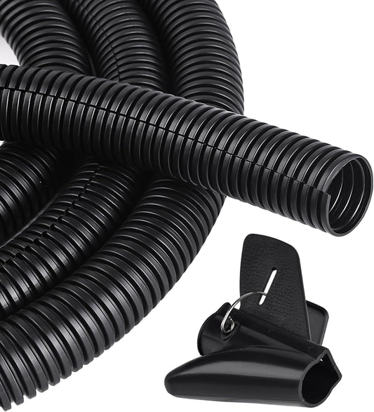 CrocSee 10ft - 1/4 inch Flame Retardant Split Wire Loom Tubing with Installation Tool - Flexible Wire Covers Cord Protectors - Black