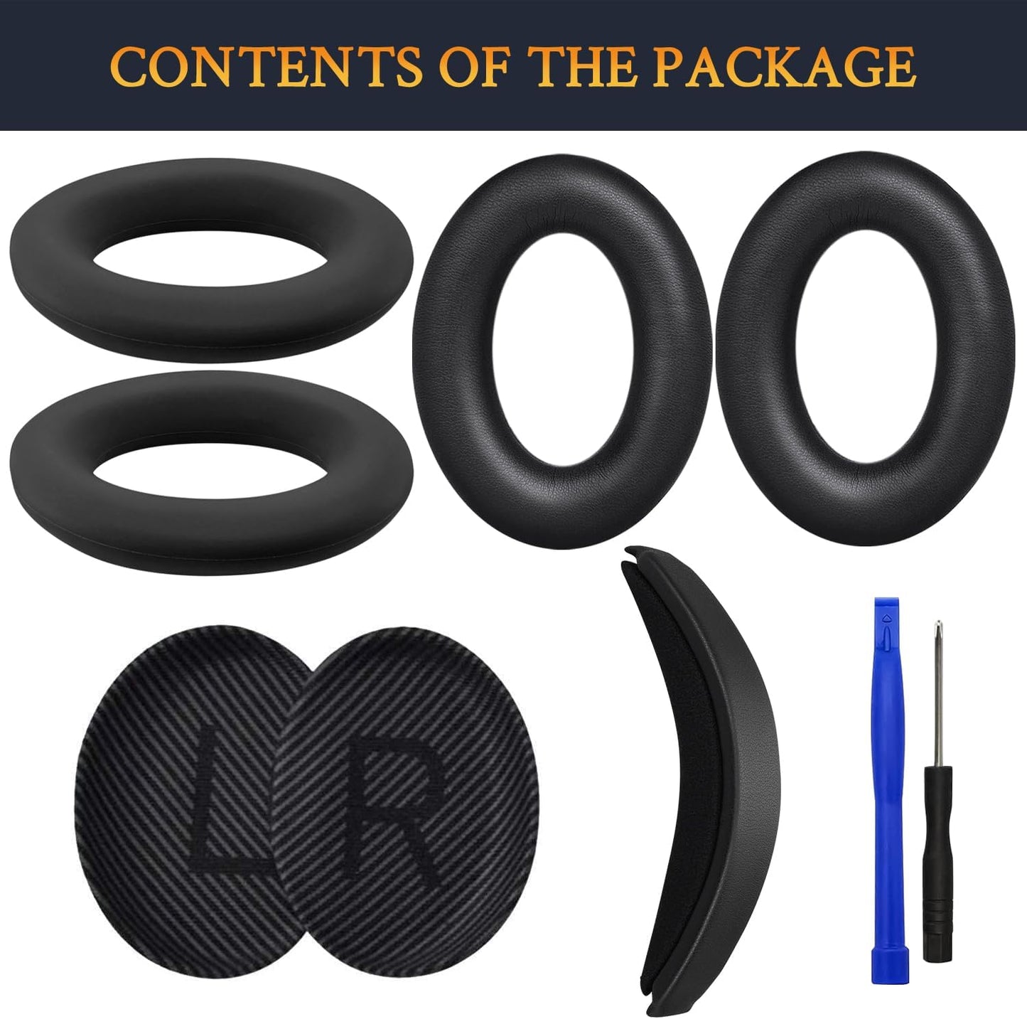 SOULWIT Ear Pads Cushions + Headband + Silicone Earpads Cover Protector, Replacement Kit for Bose QuietComfort 35 QC35, QC35 ii Over-Ear Headphones - Black