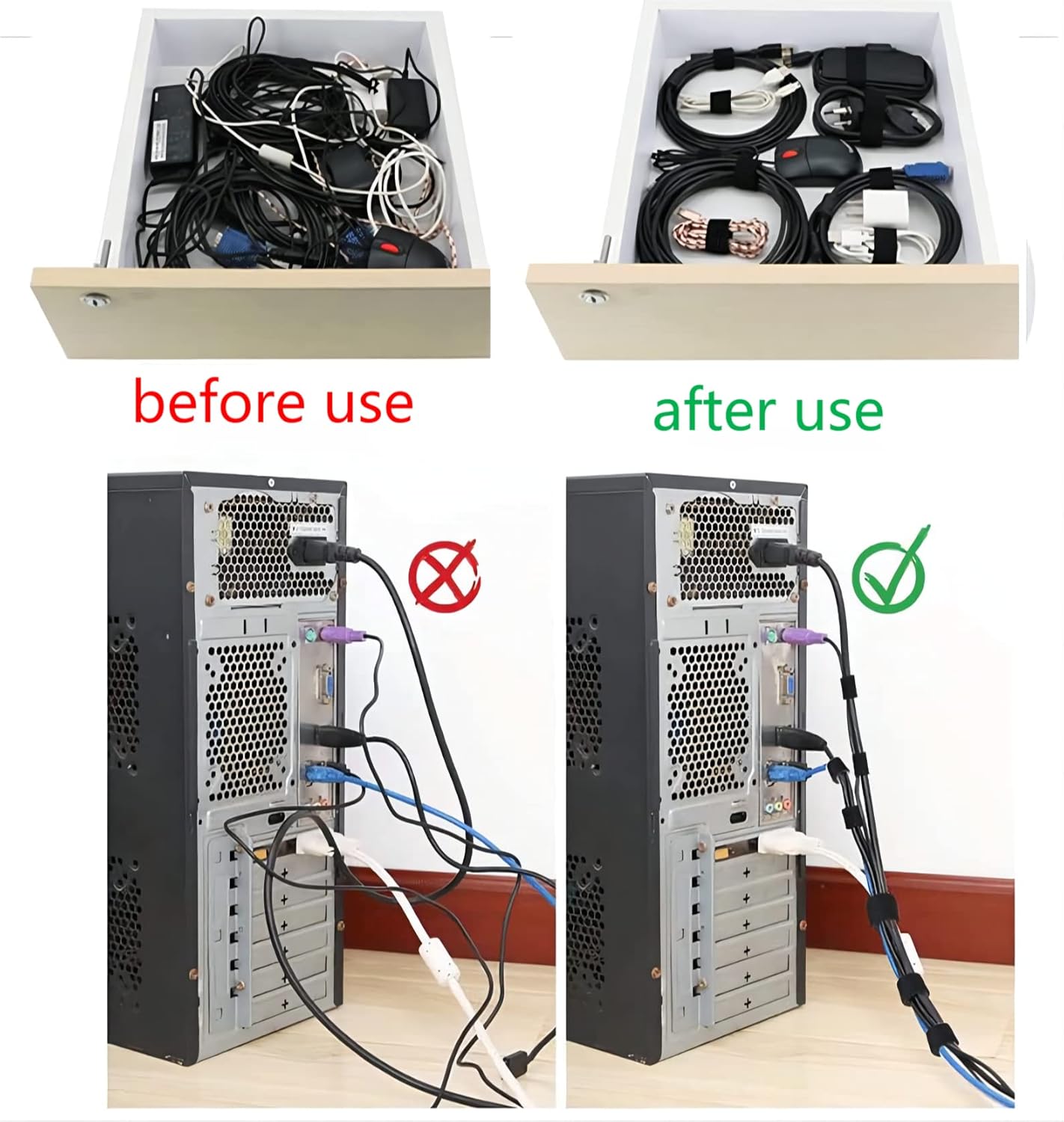 54 Yards x 1/2 Inch Reusable Cable Ties - BSELEYY Adjustable Cord Straps Cable Management Tape Cord Organization Straps Hook Loop Tape Cord Wrap for Home,Office, Wire Bundling (27Yd x 2 Rolls)