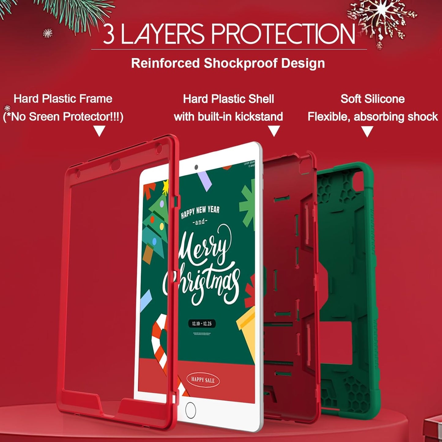 Rantice iPad 9th Generation Case, iPad 8th Generation Case, iPad 7th Generation Case, Hybrid Shockproof Rugged Drop Protection Cover with Kickstand for iPad 10.2'' （DarkGreen+Red