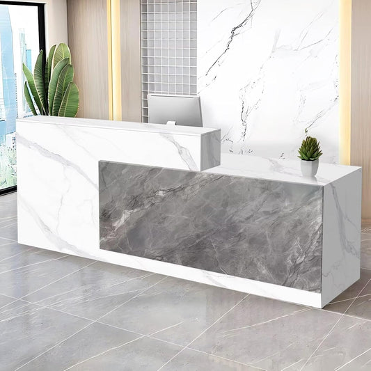 Reception Desk with Counter Modern Checkout Counter with Lockable Drawer Keyboard Tray Receptionist Desk for Office Salon Reception Table F Right 55inch/140cm