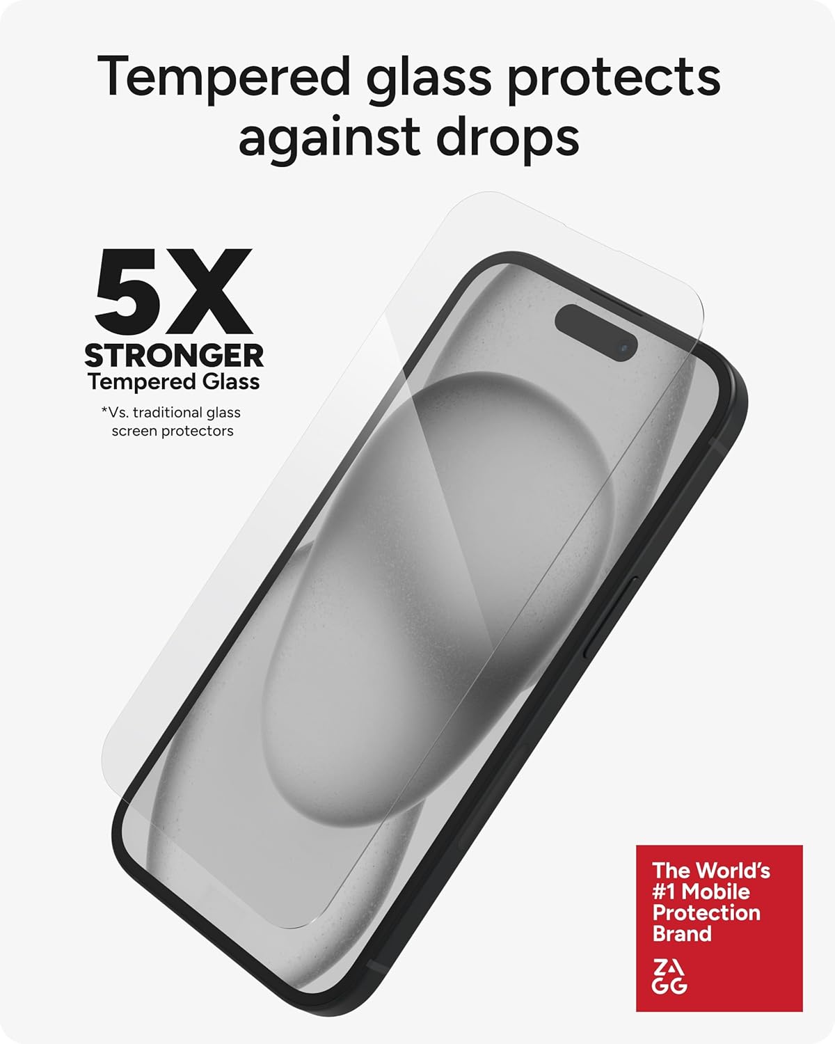 ZAGG InvisibleShield Glass Elite iPhone 15 Screen Protector - 5X Stronger with Reinforced Edges, Scratch & Smudge-Resistant Surface, Easy to Install
