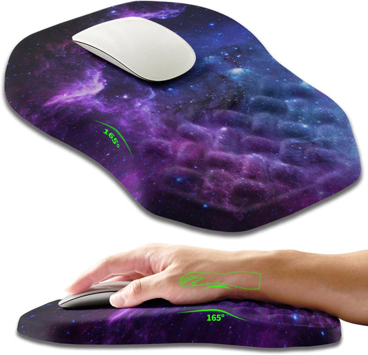 Ergonomic Slope Mouse Pad Wrist Support, Wrist Rest Mousepad for Carpal Tunnel Pain Relief with Massage Bulge and Slow Rebound Memory Foam (12x8 inch, Galaxy)