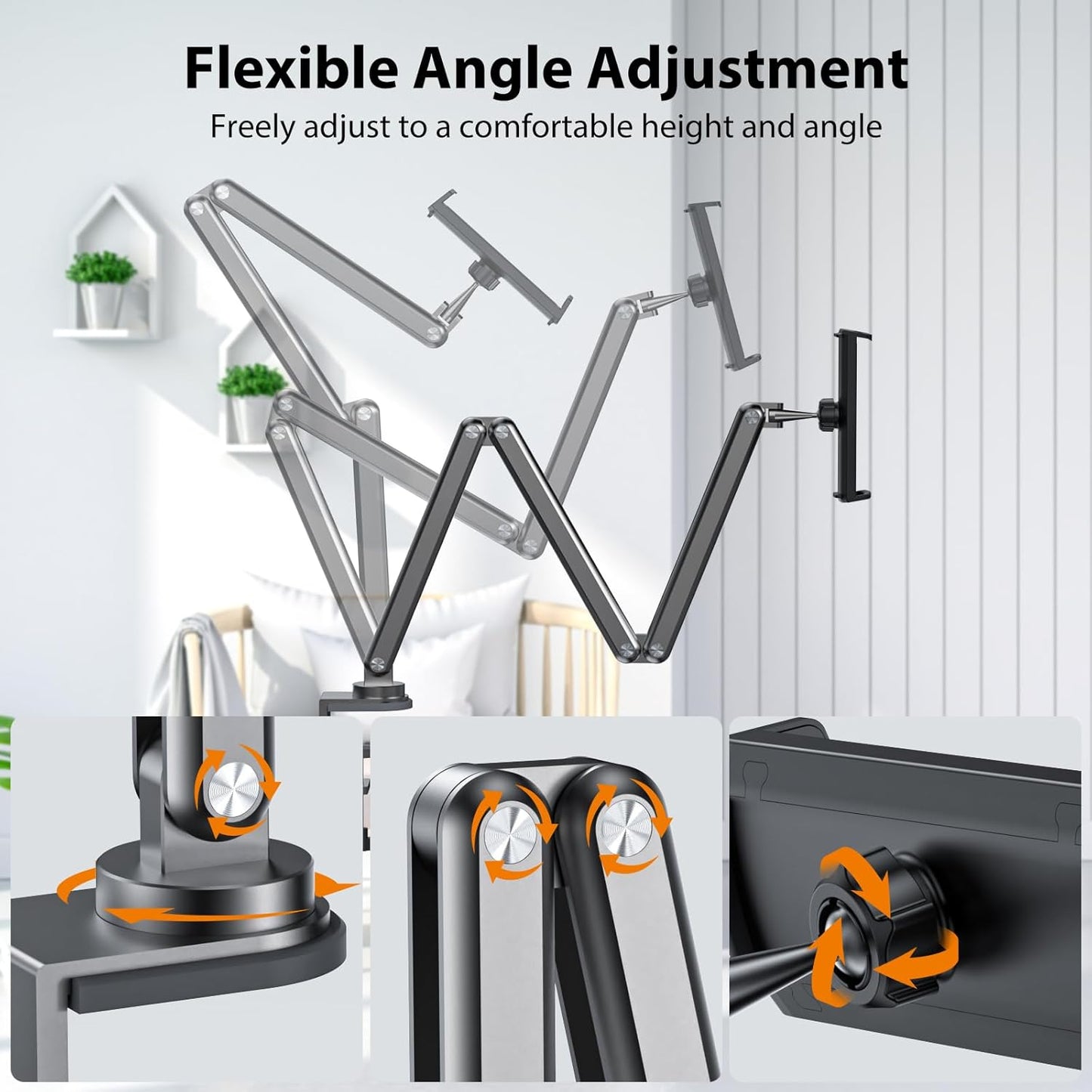 KU XIU Aluminum Alloy Tablet Stand for Desk, Adjustable Foldable Arm Holder Mount Compatible with iPad 10/9th, iPad 13/12.9/11'' Pro Air Mini, Portable Monitor 7-15.6'', Samsung Galaxy Tab S9/FE/A9/S6