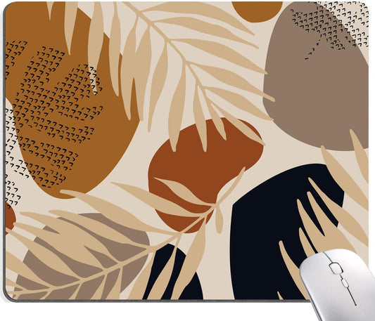 Mouse Pad, Square Abstract Mouse Pad, Cute Mouse Mat Waterproof Non-Slip Rubber Base Mouse Pads for Office Laptop, Brown Leaves