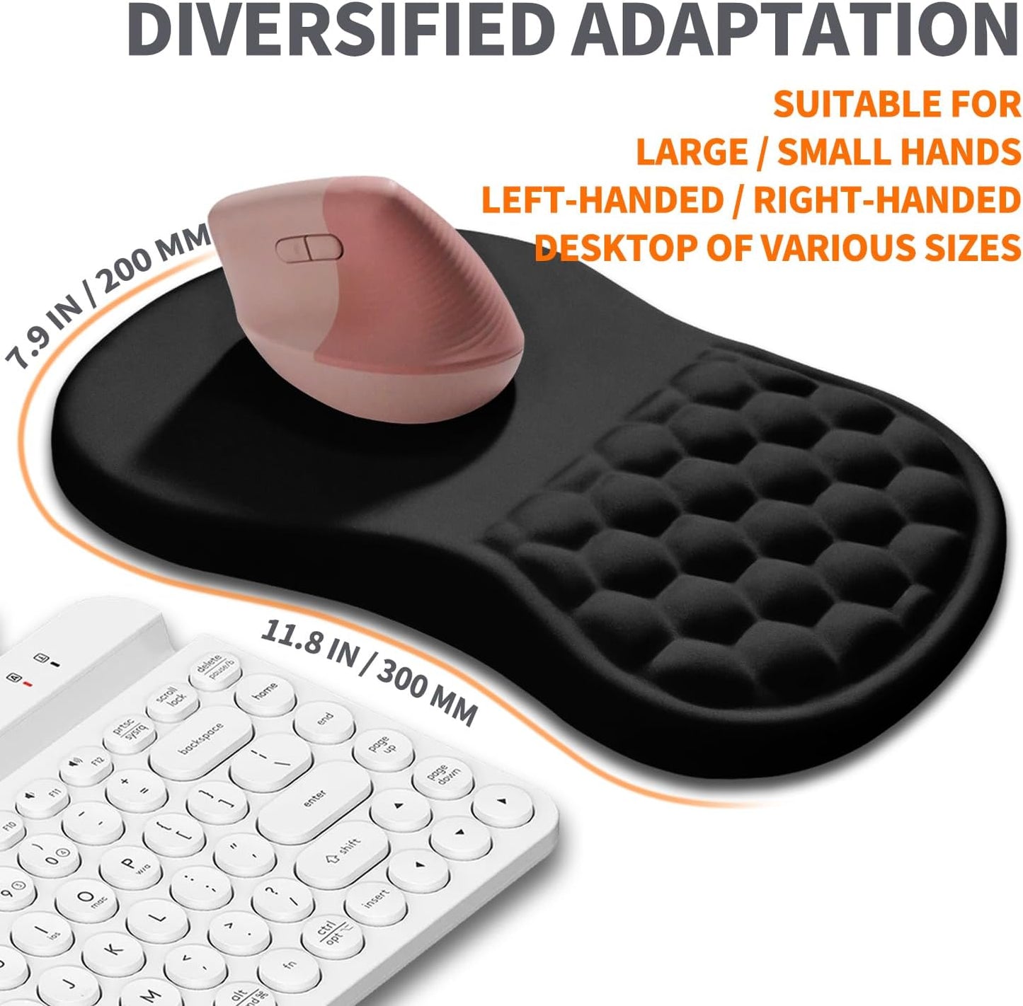 Ergonomic Joint Wrist Support Mouse Pad with Memory Foam Cushion Massage Bump, Carpal Tunnel Pain Relief Mousepad Slope Design for Wrist Rest, 11.8x7.9 in, Black