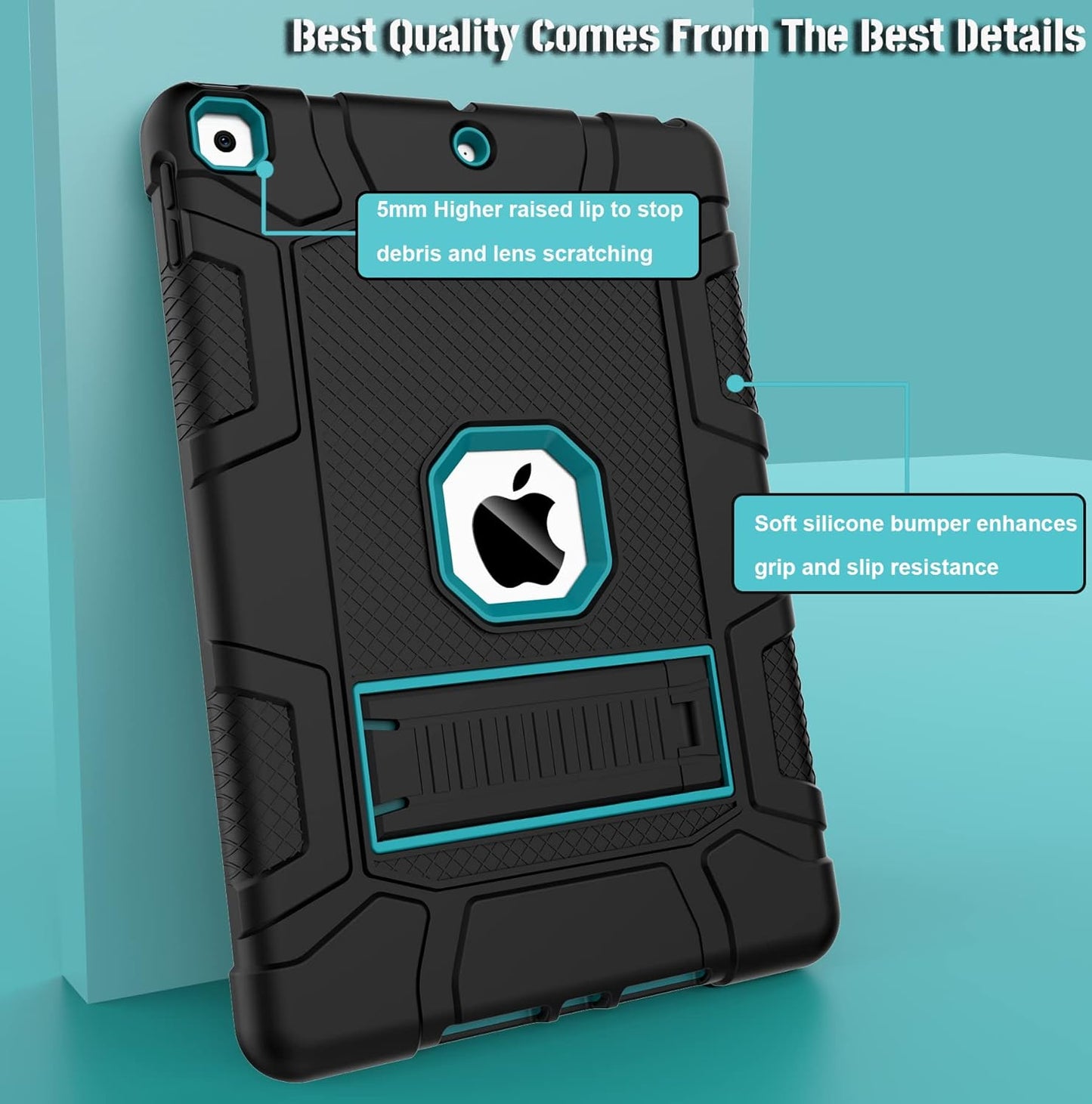 Rantice iPad 9th Generation Case, iPad 8th Generation Case, iPad 7th Generation Case, Hybrid Shockproof Rugged Drop Protection Cover with Kickstand for iPad 10.2'' 2021/2020/2019 (Black + Dark Blue)