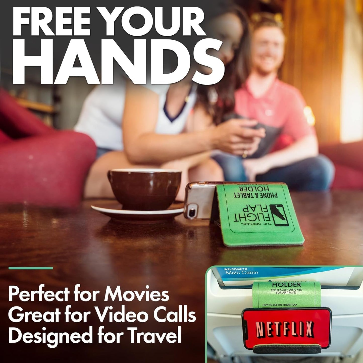 Airplane Phone Holder, Flexible Cell Phone Holder, Folding Cellphone Stand for Desk, Bed, Office, Treadmill - Airplane Accessories Long Flight Travel - Plane Essentials (Original Green)