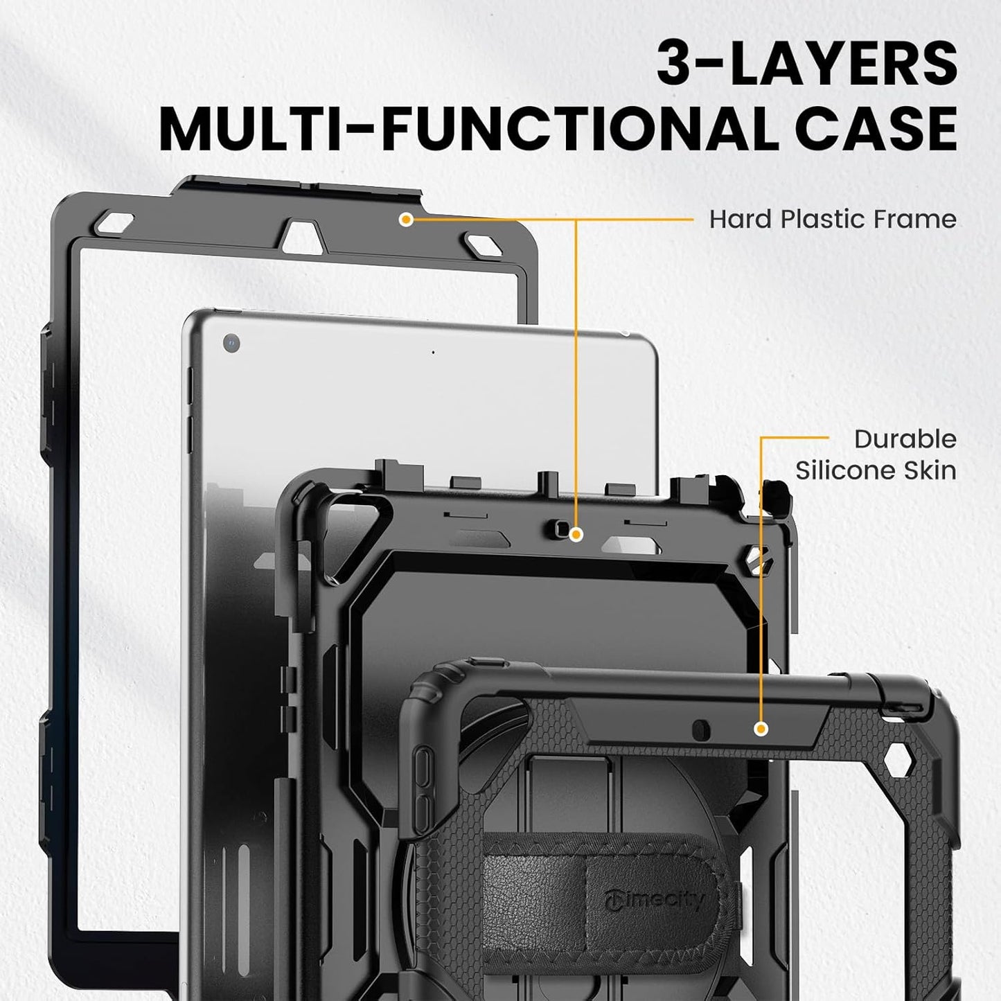 Timecity for iPad Air 3/ Pro 10.5 Inch Case, 360° Rotating Stand, Pencil Holder, Shockproof with Screen Protector & Shoulder Strap - Heavy Duty Protection Case for iPad Air 3rd Gen - Black