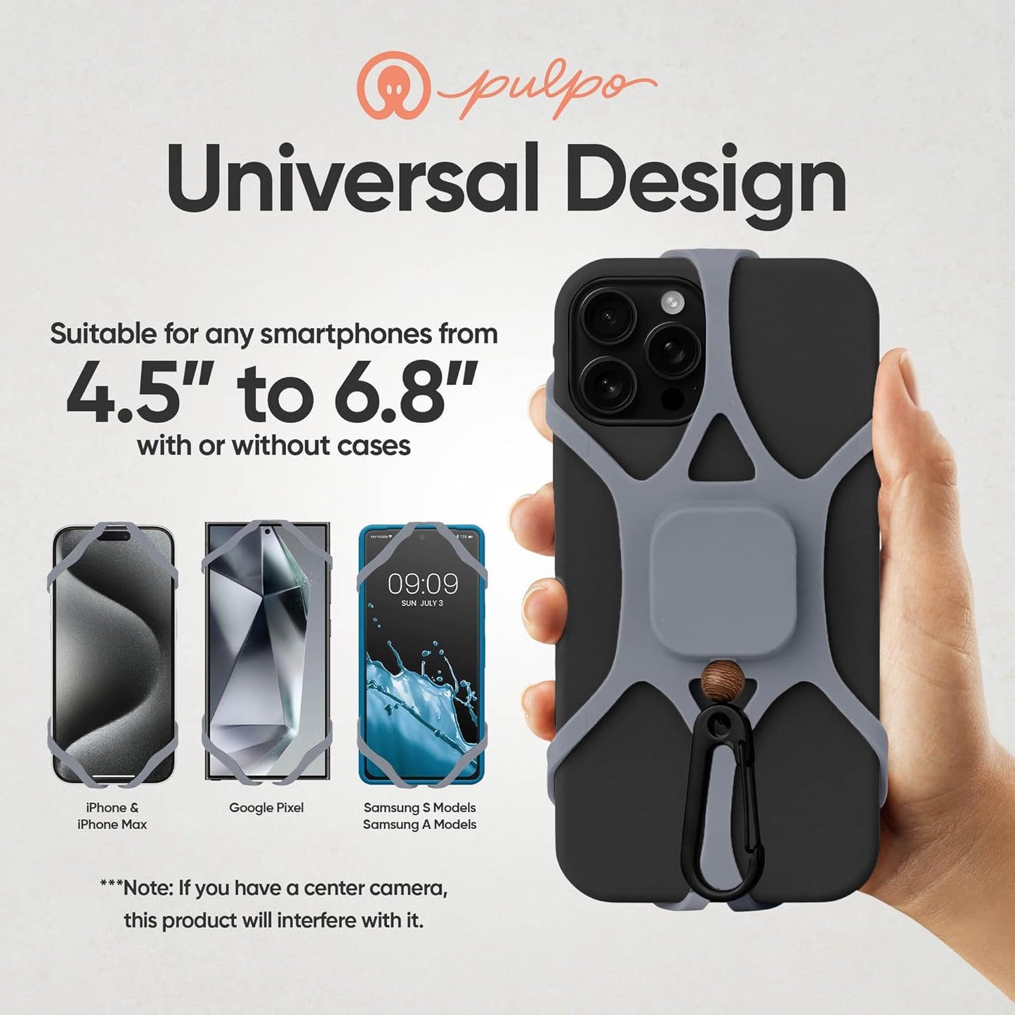 Pulpo Phone Leash Stealth Grey Fits Smartphones Up to 6.8" - Retractable Anti Theft Phone Tether for Skiing & Kayak Tether, Pickpocket Proof Cellphone Lanyard, Anti-Theft Cellphone Leash for Festival