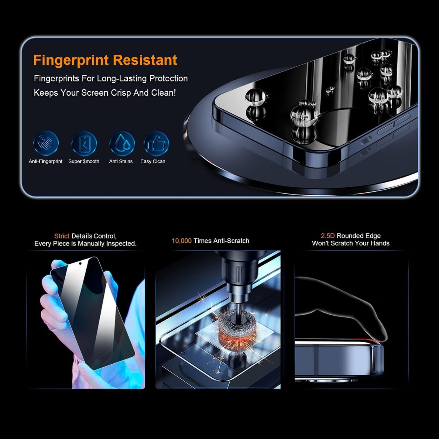 OneFish Glass Screen Protector for iphone 15 Pro, 9H Hardness Glass Scratch Resistant, HD Clarity Tempered Film with Installation Frame, Bubble Free, Easy Installation, 2Pack.