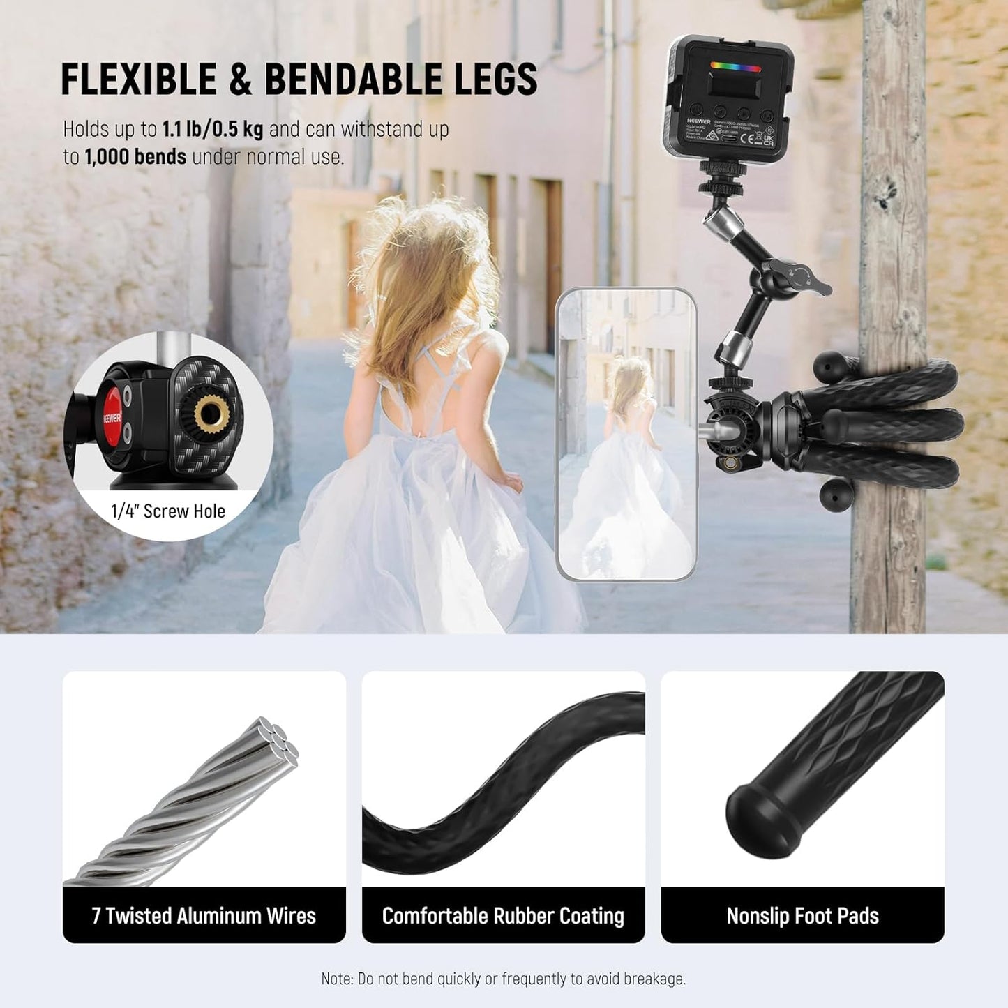 NEEWER Magnetic Flexible Phone Tripod Compatible with Magsafe iPhone 15 Pro Max 14 Series Android, Mini Vlog Cellphone Tripod Stand with Ball Head for Stroller Bike Motorcycle Tube Round Objects, TP33