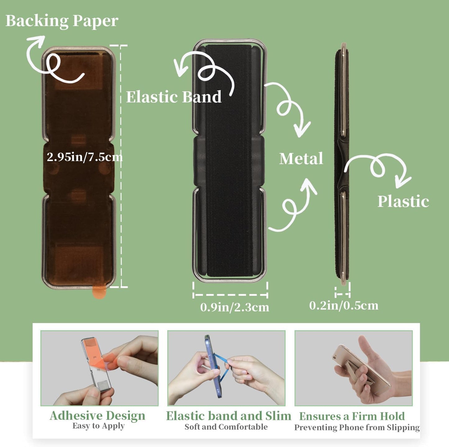 4Pcs Adhesive Phone Strap Grip Finger Holder for Hand, Sticky Elastic Cellphone Loops for Back of iPhone Case Accessories, Thin Smartphone Grips - Black Silver Black White