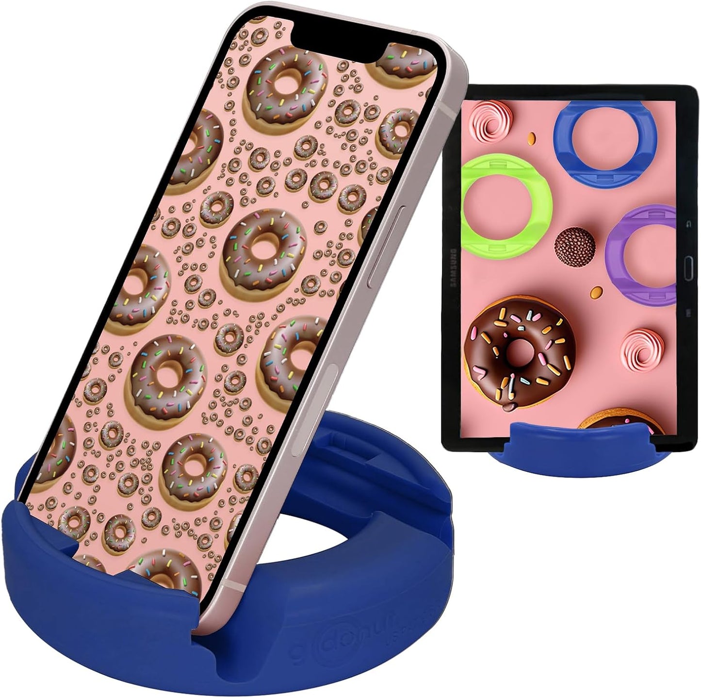 GoDonut – Phone Stand Original – Cell Phone Holder + Tablet Stand Desk Organizer – Compatible with Tablet, iPhone 16 15 14 Pro Max, Android & Most Smartphones - Blue