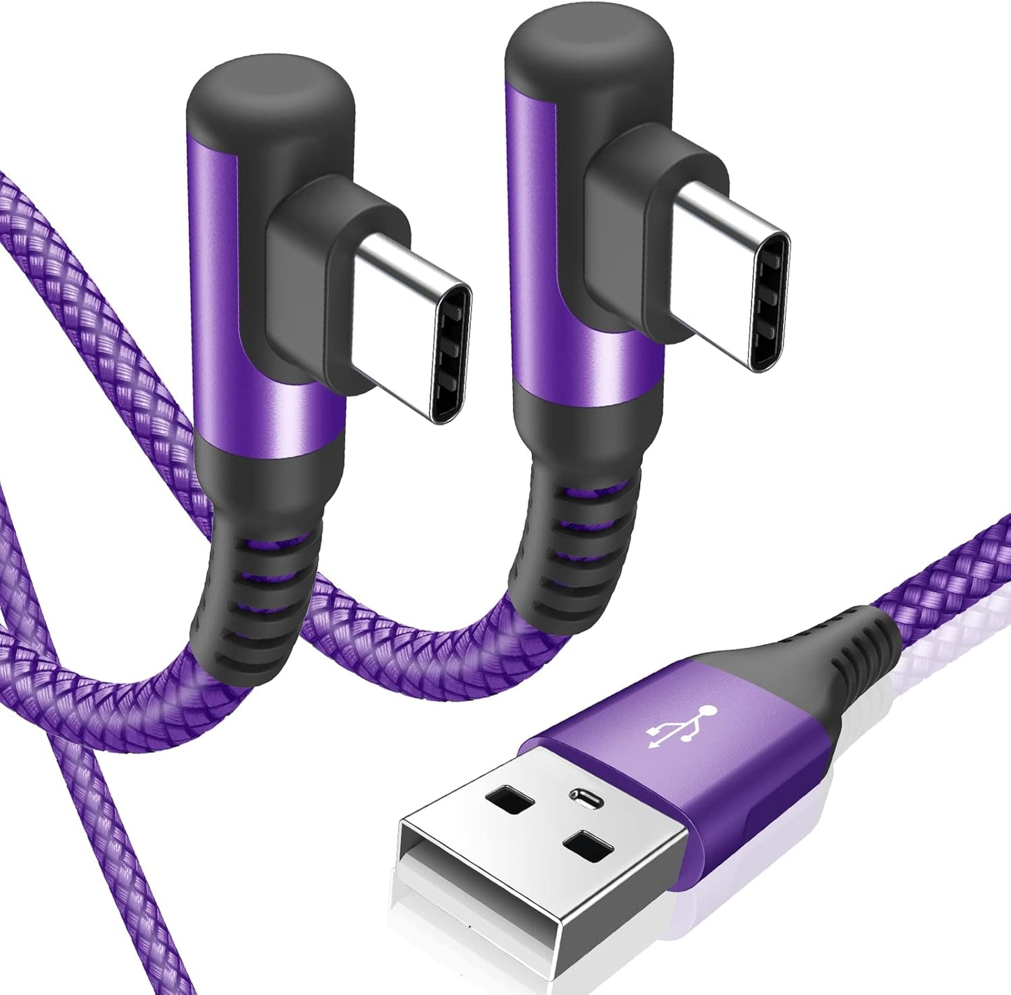 sweguard USB Type C Charger Cable Right Angle [2-Pack,6.6FT] iPhone 16 Charger Nylon Braided Cord for iPhone 15 16 Pro Max Samsung Galaxy S25 S24 S23 S22 S21 S20 S10 S9 Note A15 A55 Flip Pixel LG Moto