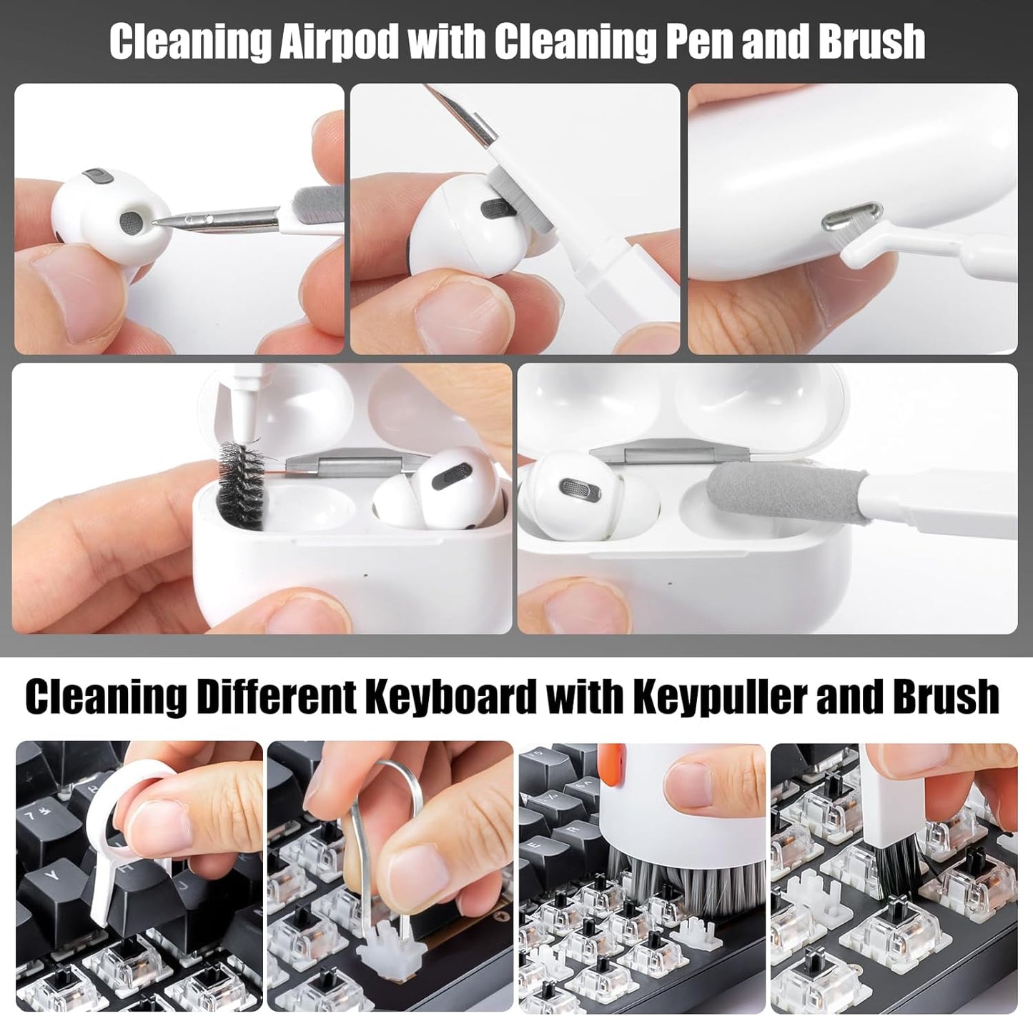 walrfid 2 Pack Laptop Phone Screen Cleaner Kit, Computer Keyboard Brush Cleaning Spray for iPhone AirPods MacBook iPad, 20-in-1 Electronic Device Tool for Camera Earbud TV Tablet Car Screens, White