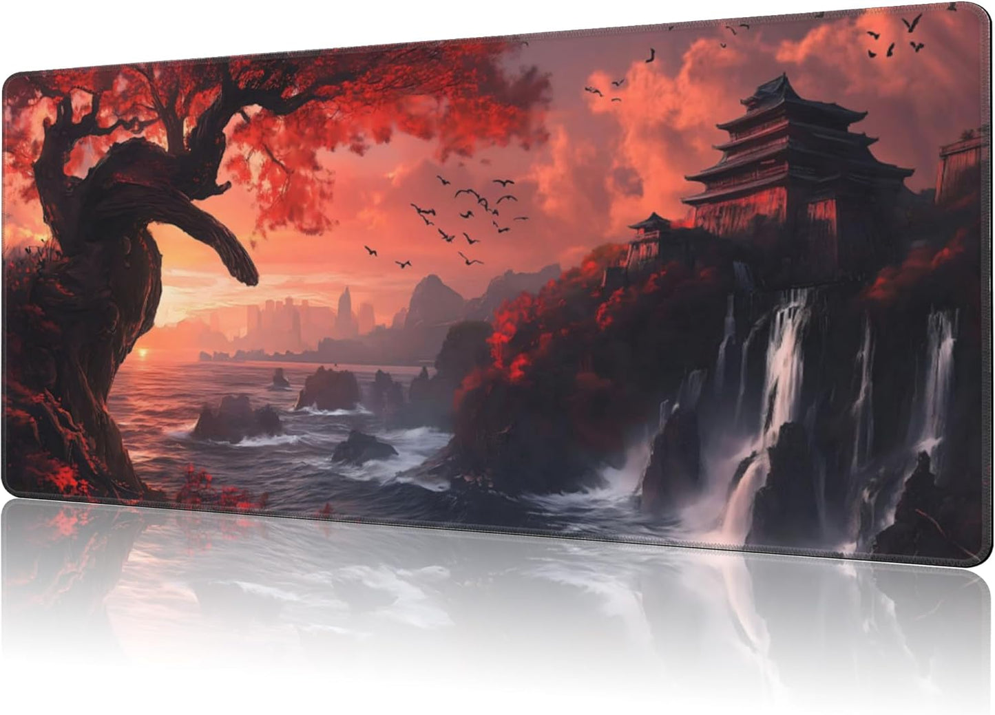 Mouse Pad Large Fantasy Landscape Non-Slip Gaming Desk Mat with Stitched Edge Laptop Keyboard Desk Pad for Work Home Gaming (35.4 x 15.7 Inches)