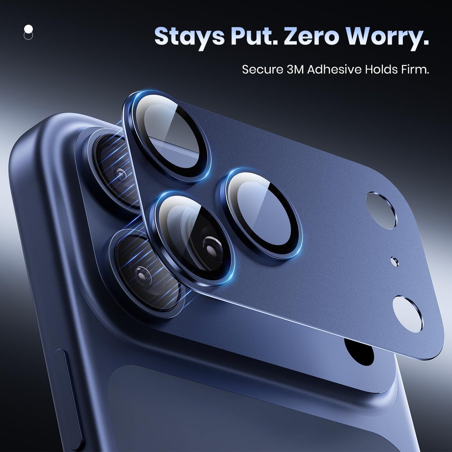 Hoerrye for iPhone 17 Pro Camera Lens Protector - [12FT Shatterproof Military Grade] [Strong Adsorption] Top 9H+ Tempered Glass Camera Screen Full Protective Cover Case Friendly,Deep Blue