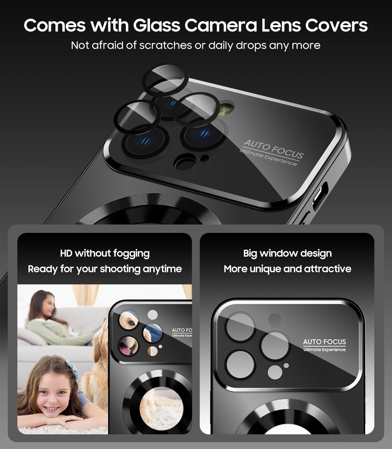 Magnetic for iPhone 12 Pro Case, Compatible with MagSafe, Built-in Camera Lens Protector, Logo View, Military Grade Drop Proof Phone Case Cover, Black