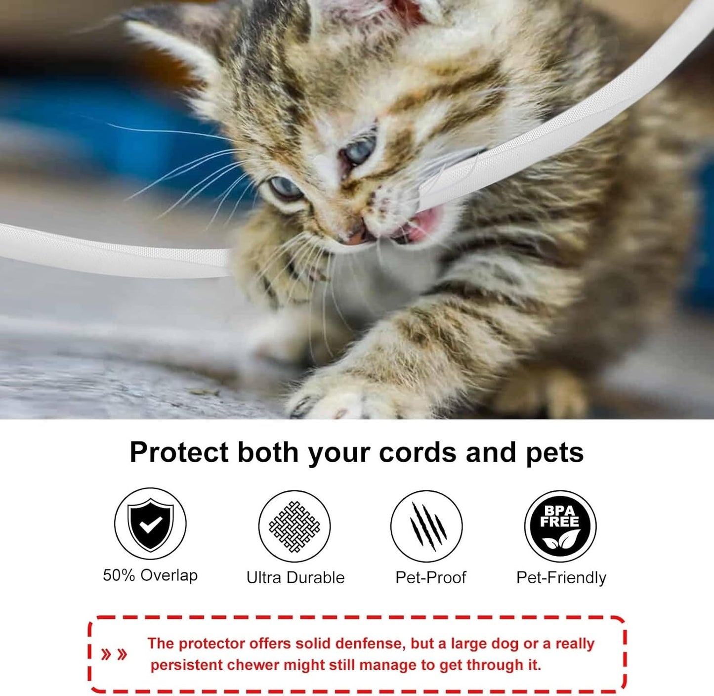 Secbolt Cord Protectors from Pets No Chew, 25ft - 3/8 inch Ultra Durable Cord Covers for Pets, Bite-Resistant Cable and Wire Protector for Cats, Dogs, Rabbits - White