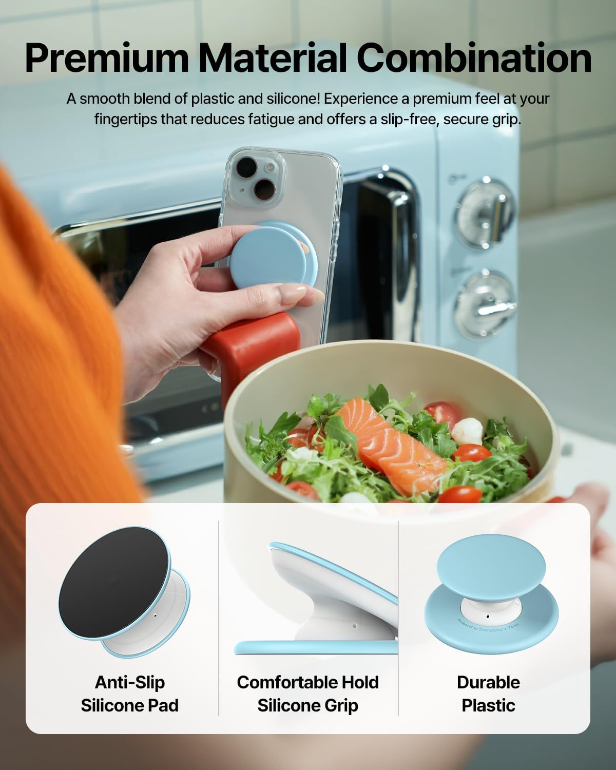 Sinjimoru for MagSafe Phone Grip, Soft Silicone Magnetic Finger Grip for iPhone 16/15/14/13/12, Comfortable One-Touch Holding, M-Tap Tok Lavender