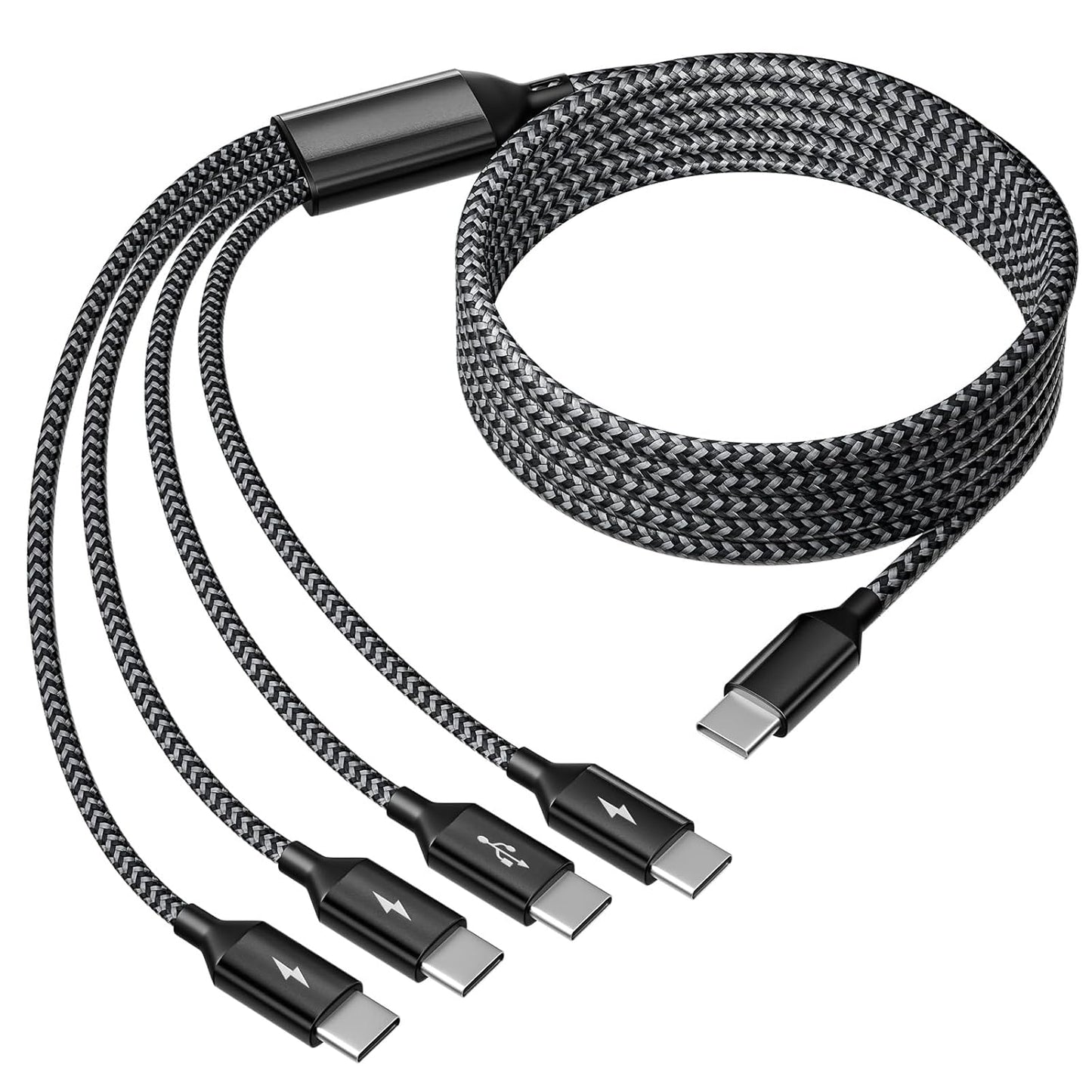 USB C Splitter Multi Charging Cable, Dual Type C Charger Cord,4 in 1 Multiple Nylon Braided Cable with 4 Type-C Connectors Compatible with iPhone 15 Pro Max/Samsung Galaxy/Tablets/Google-1Pack 5FT.