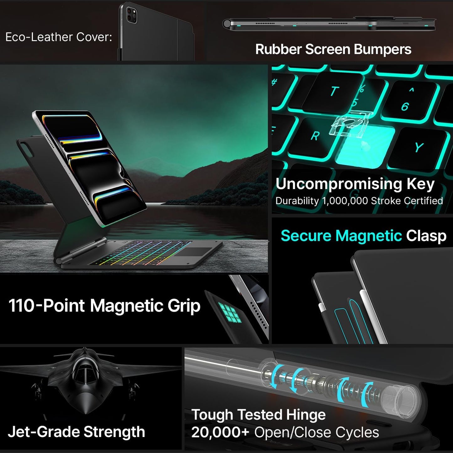 typecase Keyboard Case for iPad Pro 13-inch (M4) 2024,Magic Keyboard with 11 Colors Backlight for iPad Pro 13,Keyboard Case with Pencil Holder,Multi-Touch Trackpad, Easy-Set Magnetic Stand,Black