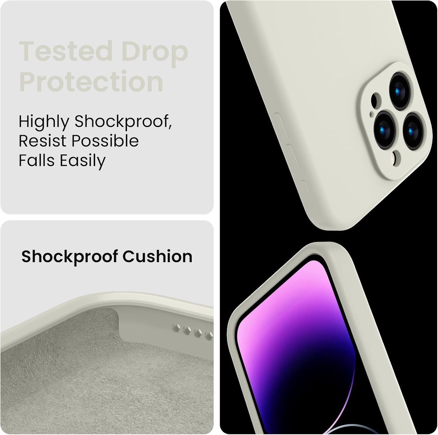 FireNova Designed for iPhone 15 Pro Case, Silicone Upgraded [Camera Protection] Phone Case with [2 Screen Protectors], Soft Anti-Scratch Microfiber Lining Inside, 6.1 inch, Stone