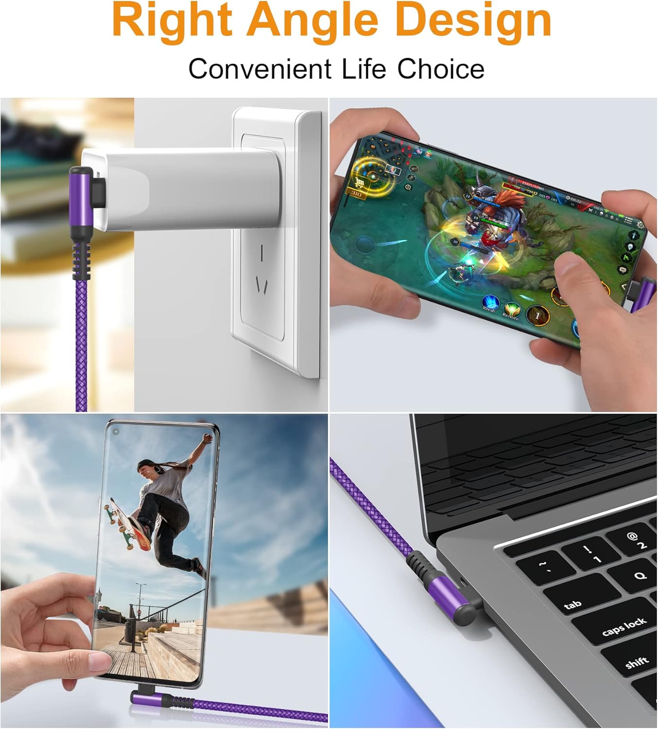 sweguard USB Type C Charger Cable Right Angle [2-Pack,6.6FT] iPhone 16 Charger Nylon Braided Cord for iPhone 15 16 Pro Max Samsung Galaxy S25 S24 S23 S22 S21 S20 S10 S9 Note A15 A55 Flip Pixel LG Moto