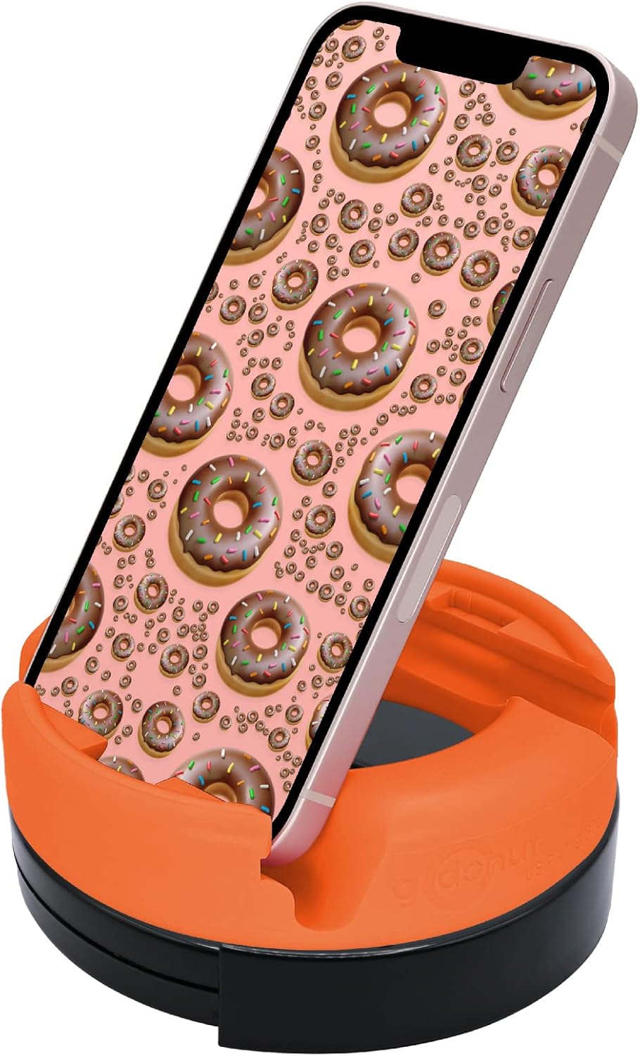 GoDonut – Phone Stand 360 Swivel – Cell Phone Holder + iPad Stand Desk Organizer - Compatible with Tablet, iPhone, Kindle & Most Smartphones – Orange