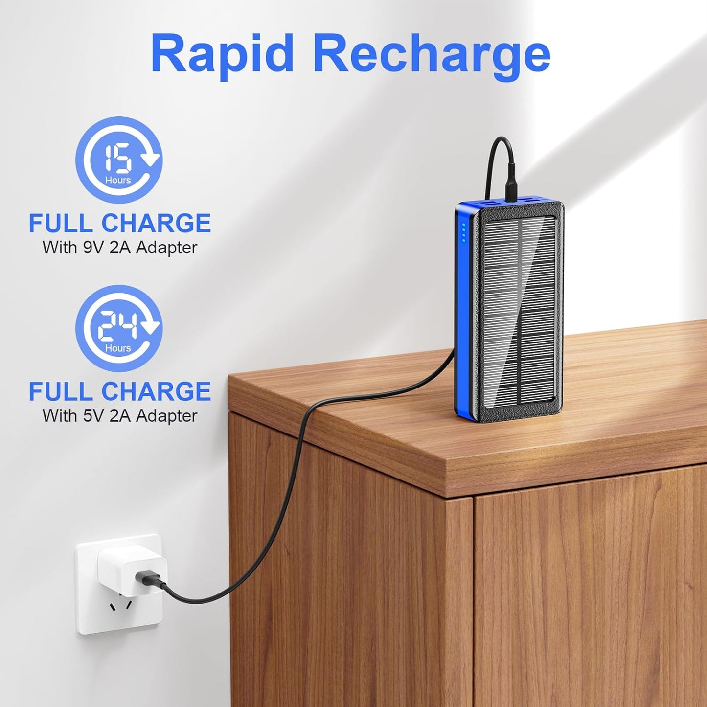 Solar Charger Power Bank 66800mAh Portable Charger with USB-C in/Output 22.5W QC3.0 Fast Charging 5 Out Ports Battery Pack Built-in 32 Led Flashlights for iPhone Samsung Tablet Camping