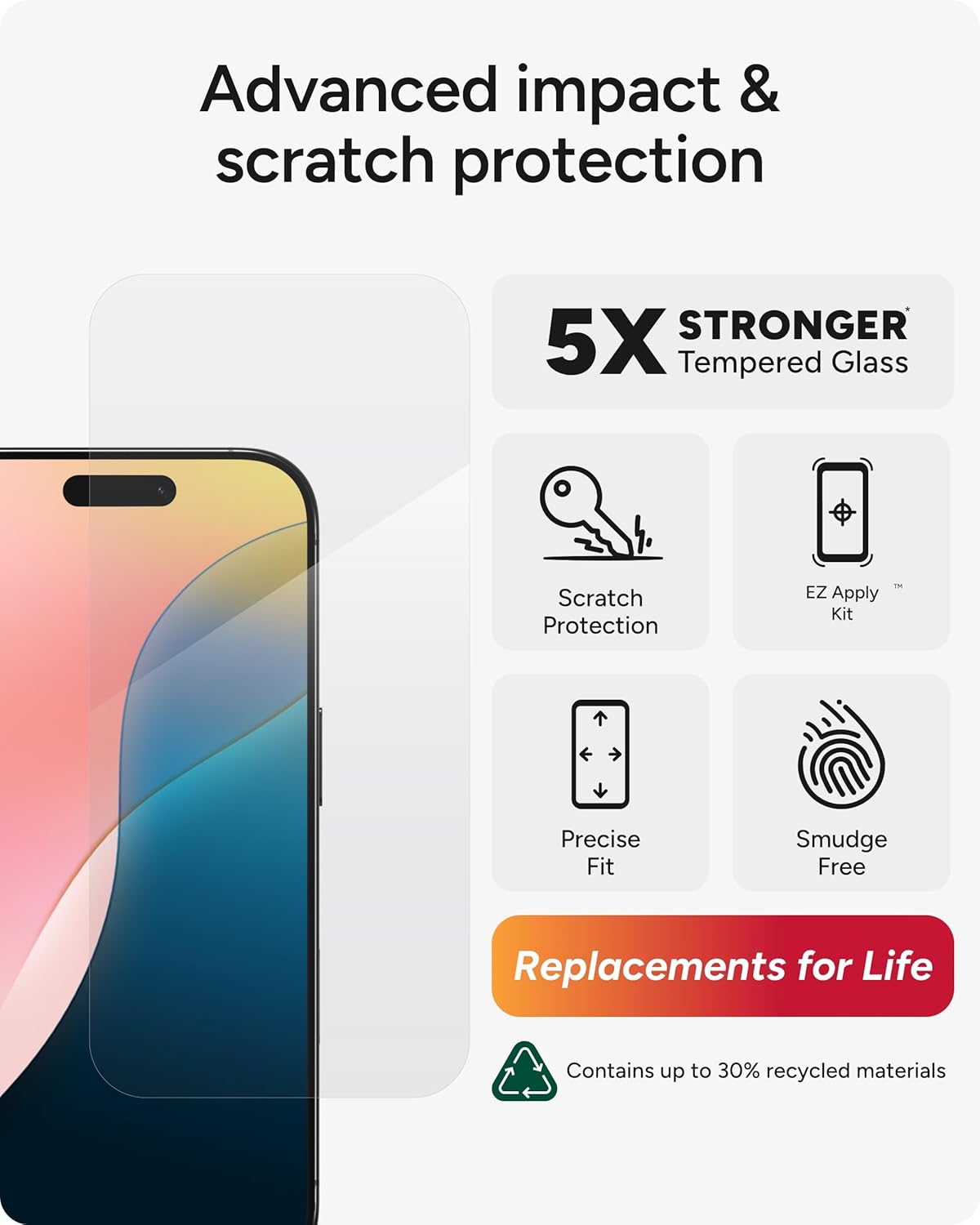 ZAGG Glass Elite Screen Protector for iPhone 16 Pro - 5X Stronger, Reinforced Edges, Ultra-Strong Tempered Glass, Scratch Resistant, Anti-Smudge, InvisibleShield, Easy Installation, Eco-Friendly