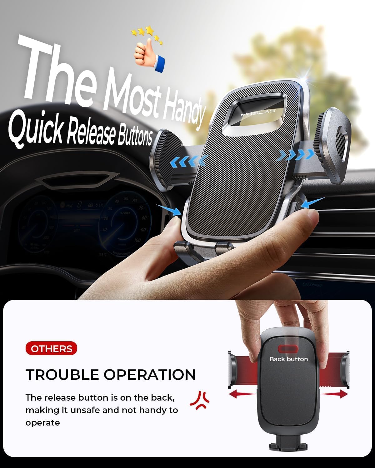 MRGLAS 2025 Upgraded Phone Holders for Your Car with New Metal Hook Clip, Handy Air Vent Cell Phone Car Mount [One Hand Operation], Universal Automobile Cradle for iPhone Android and All Smartphones