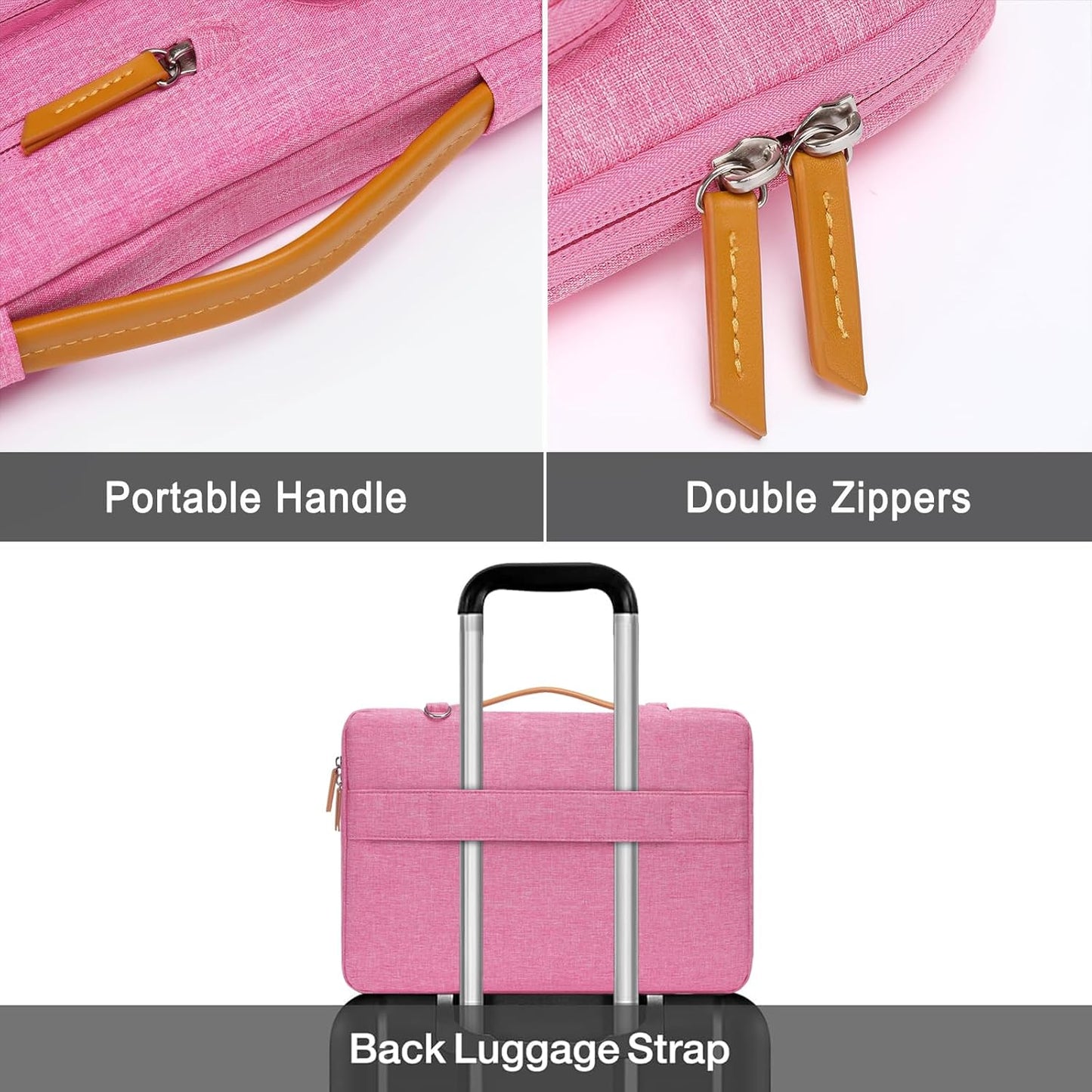 MOSISO 360 Protective Laptop Shoulder Bag,13-13.3 inch Computer Bag Compatible with MacBook, HP, Dell, Lenovo, Asus Notebook,Side Open Messenger Bag with 4 Zipper Pockets&Handle, Rose Red