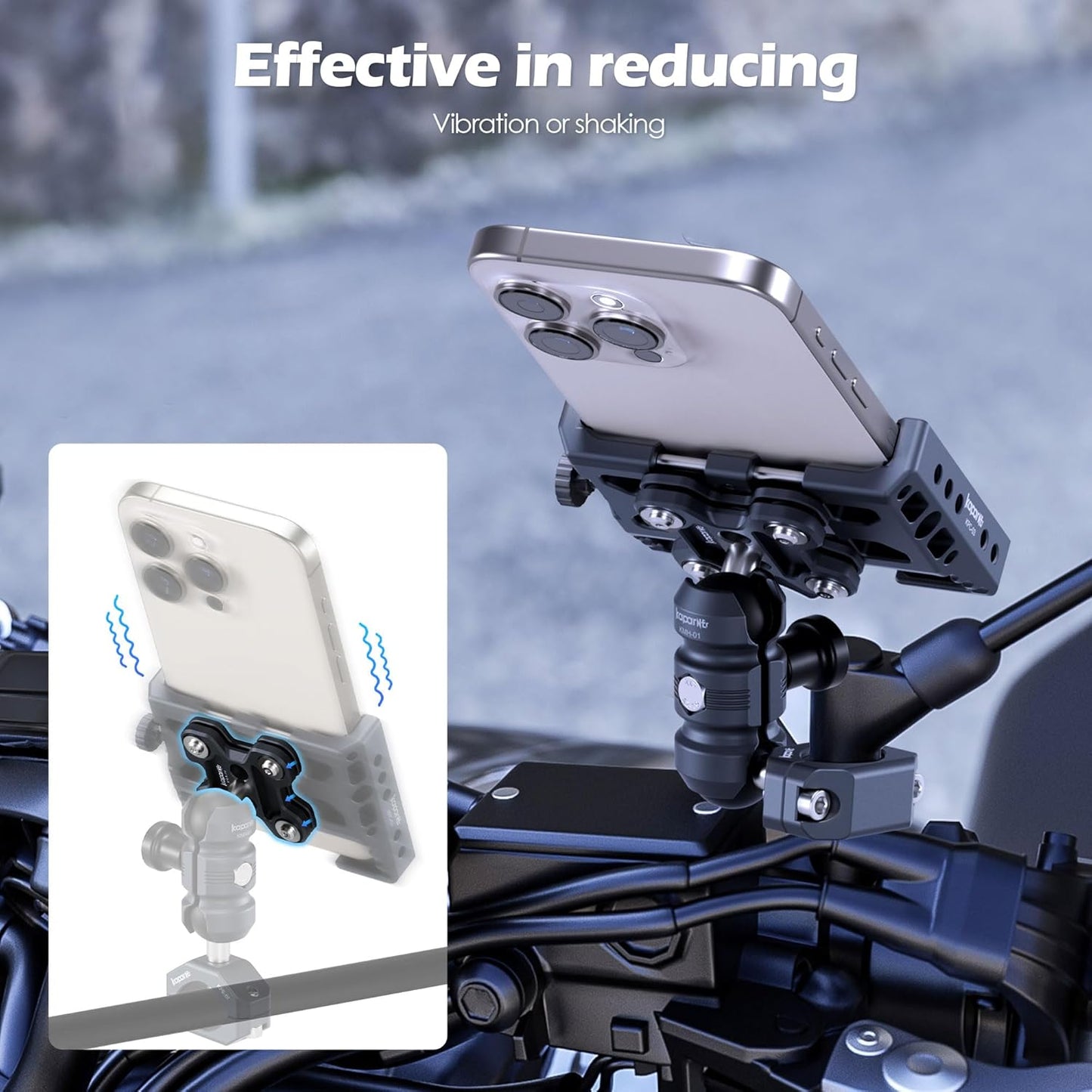 Motorcycle Phone Mount Kit, Anti-Theft Dual Socket Arm, 360° Rotate Phone Clip and Aluminum Handlebar Clamp Mount U-Bolt Base for Bike/ATV/Scooter Handlebar for 5.5-7" Smartphone (KPS-19)