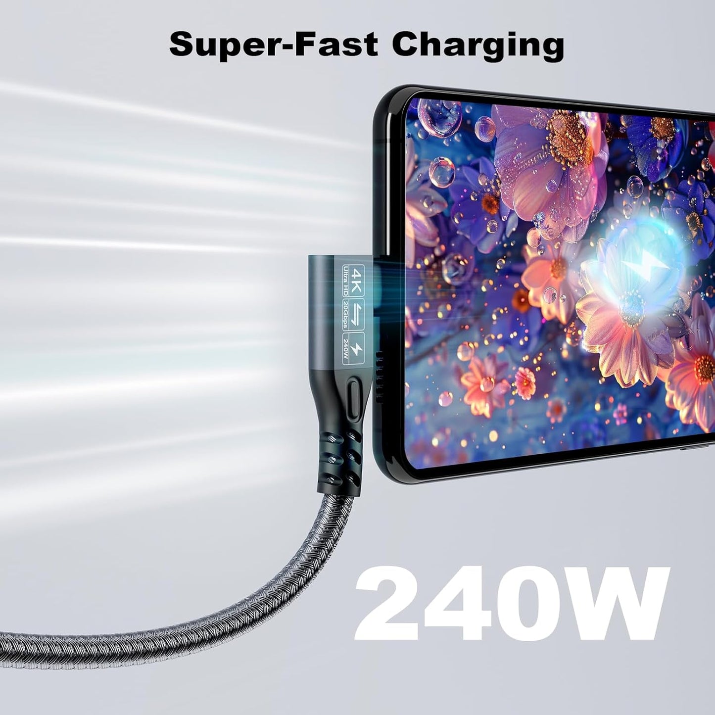 CABLEDECONN USB C 3.2 Gen-2 Extension Cord 2M 6.6FT 90 Degree Elbow Thunderbolt 3 240W Fast Charging Cable Male to Female Data Transfer 20Gbps 48V/5A 4K Video Cable Compatible with MacBook