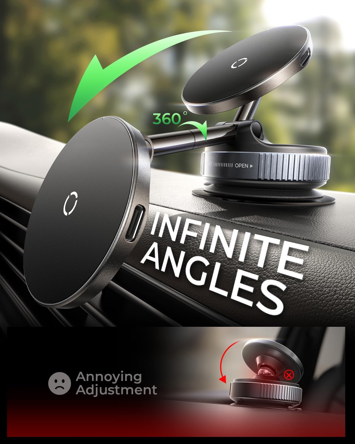 MRGLAS for 15W MagSafe Car Mount Charger, Vacuum Magnetic Wireless Car Charger for iPhone 16 Pro Max Accessories, Suction Cup Phone Mount Charger for iPhone 16e 15 14 13 12 with MagSafe Case