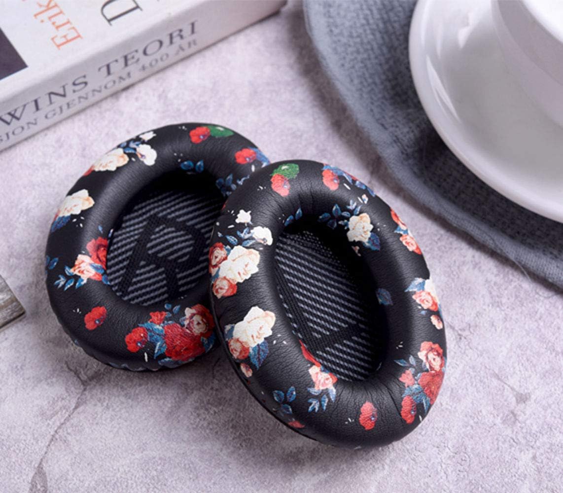 Headphones Replacement Ear Pads,Compatible for Bose Quietcomfort QC15 QC25 QC35 35 ii-(Black Floral)