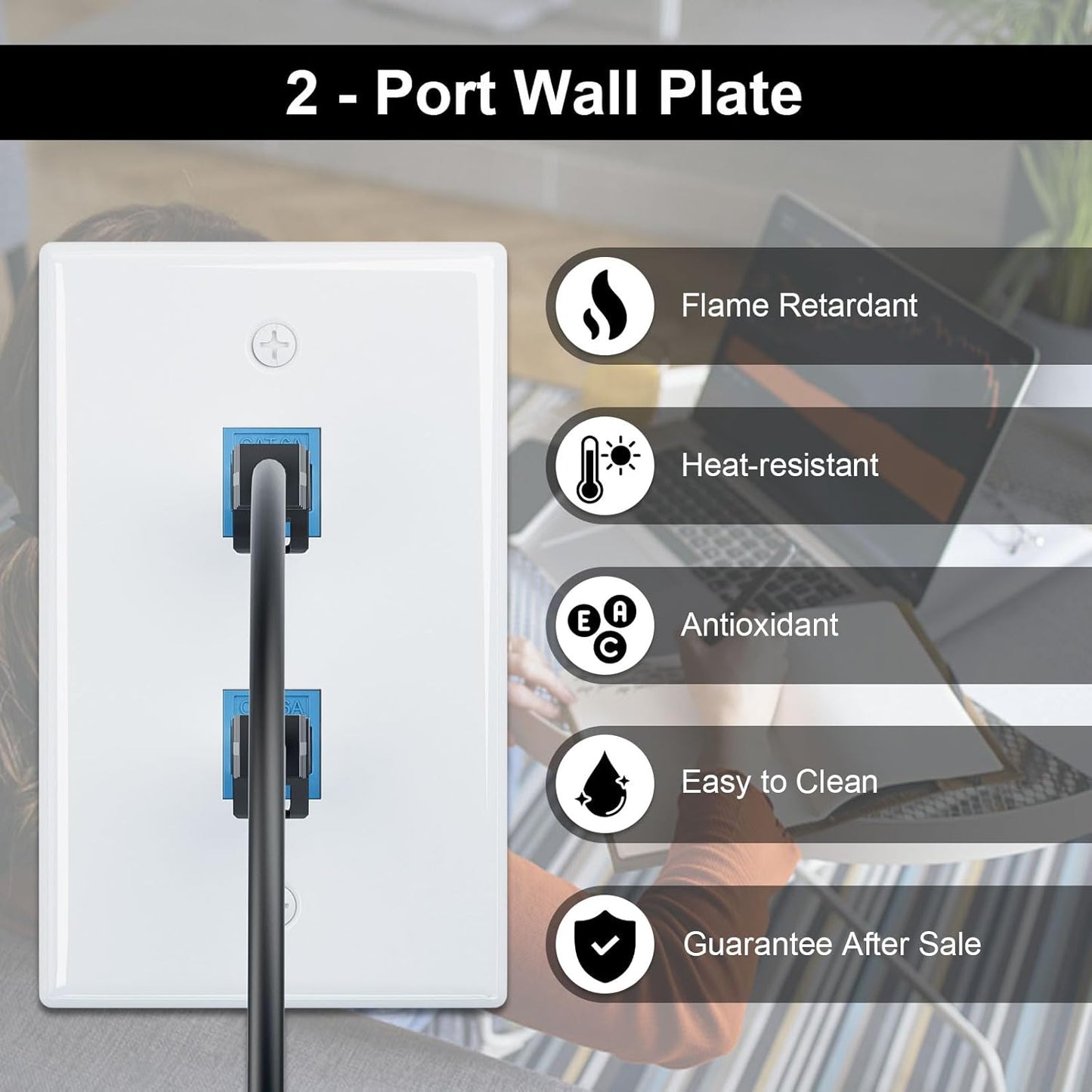 FGB 2-Port Keystone Wall Plate 20-Pack, Low-Profile Single Gang Wall Plates for RJ45, HDMI, and Coax Keystone Inserts, White