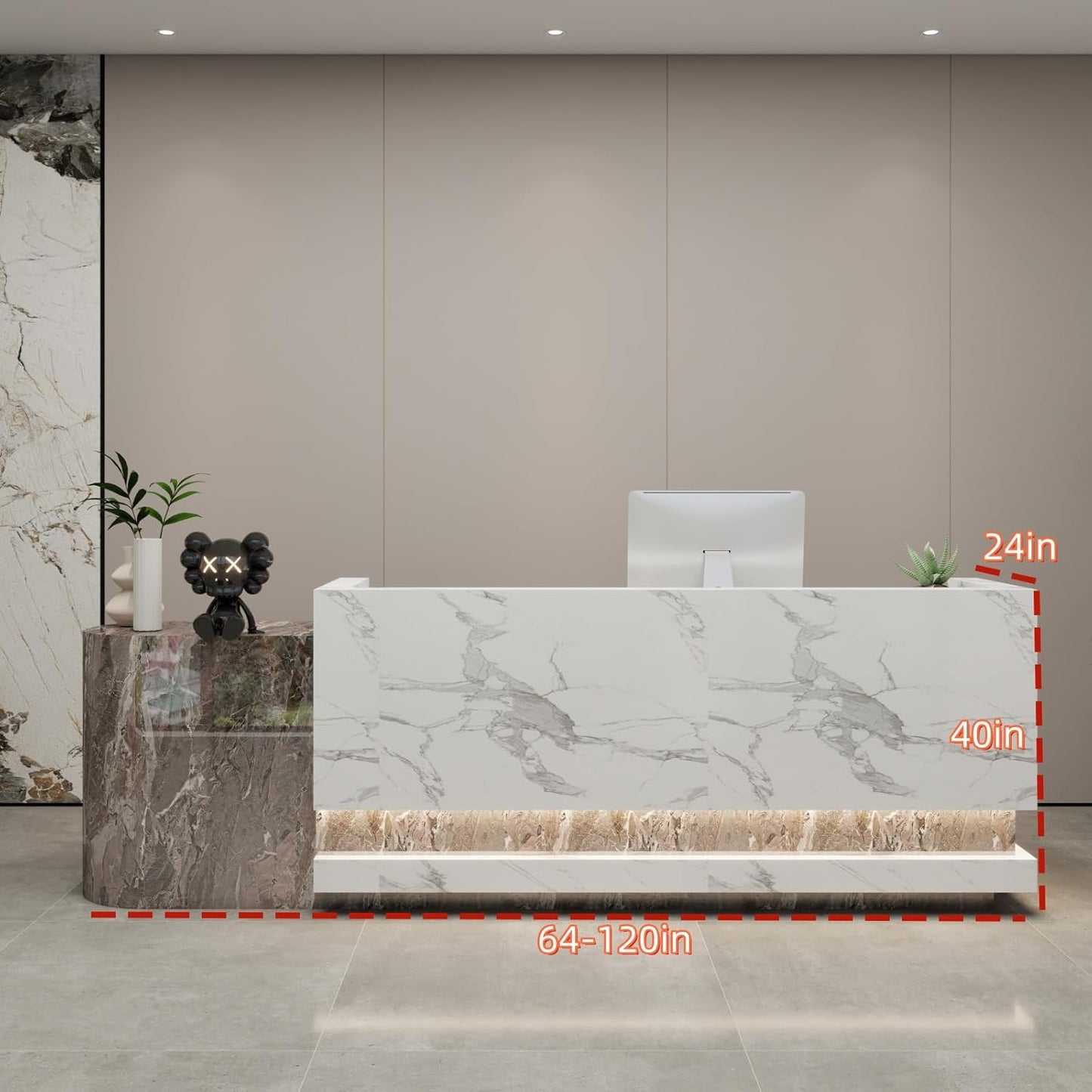 Front Desk Reception Counter - Lockable Storage & Keyboard Tray | Reception Desk with Counter, Customizable Large Counter Table (Grey+White, 72'')