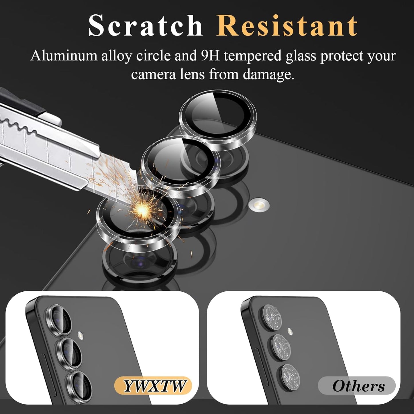 YWXTW Camera Lens Protector for Samsung Galaxy S24 / S23 / S23 Plus, [NOT for S24 Plus] 9H Tempered Glass HD Clear Individual Ring Camera Screen Protector for Galaxy S24 Accessories (Clear)