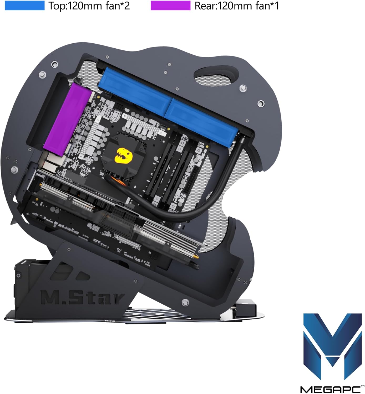 MegaPC Upgraded Open-Frame Mid-Tower Micro-ATX/Mini-ITX Gaming PC Case, Tempered Glass Side Panel, Pre-Installed ARGB PWM Fan, with USB3.0, USB-C, 240mm Radiator Support (Black)