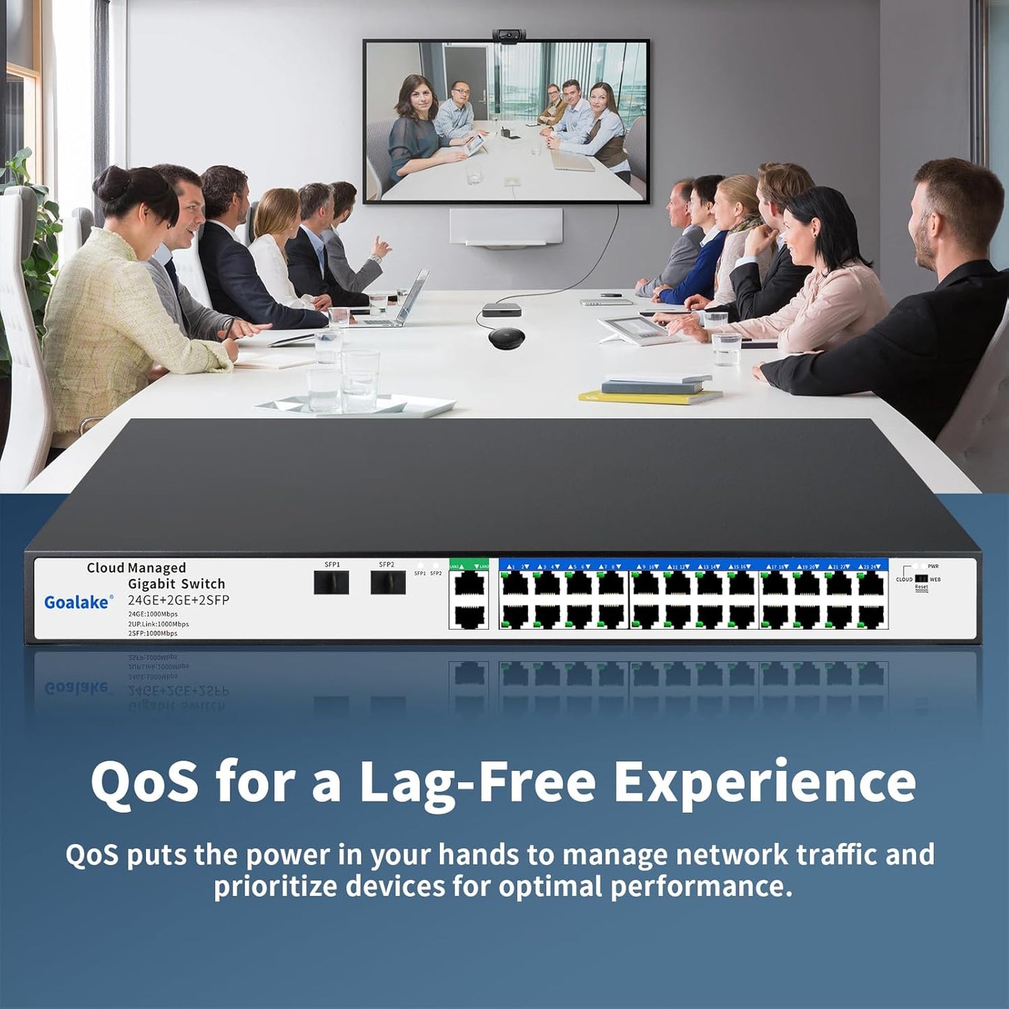 26 Port Gigabit Switch, Easy Smart Managed Ethernet Switch, Network Hub, Ethernet Splitter, Plug & Play, Industrial Grade Fan Metal Design, VLAN, Qos, Desktop or Wall Mount