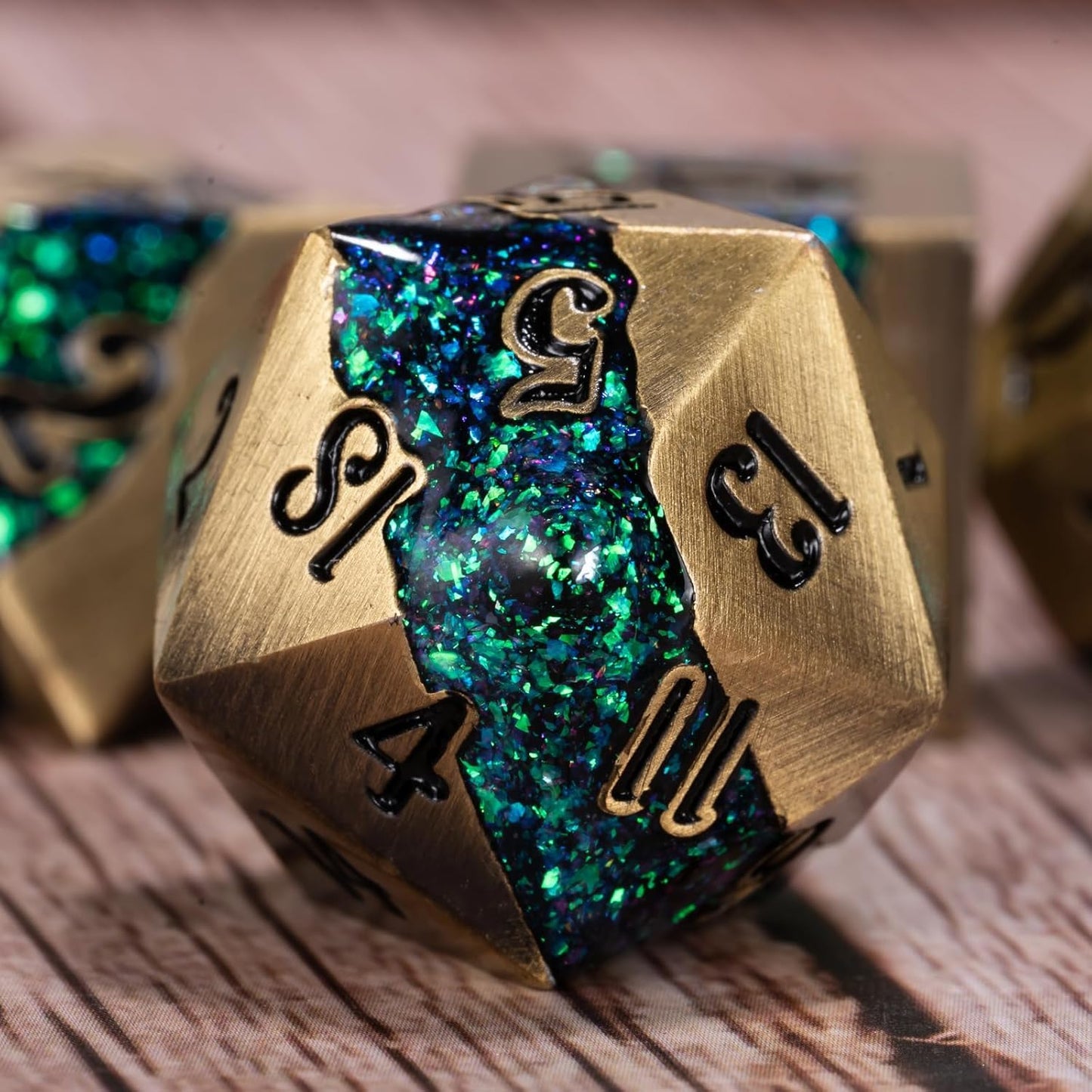 Metal RPG Dice Set,Mica Glitter Stripe Dice DND,Antique Bronze Dice 7pcs Set for Dungeons and Dragons