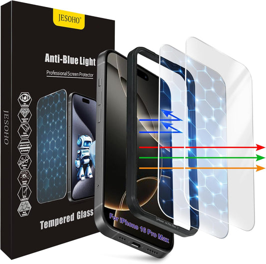 Screen Protector for iPhone 16 Pro Max[6.9 Inch],3RD Colorless Anti-Blue Light Tempered Glass Films,HD Clear, 9H Hardness, No Bubbles, Case Friendly 2 Pack