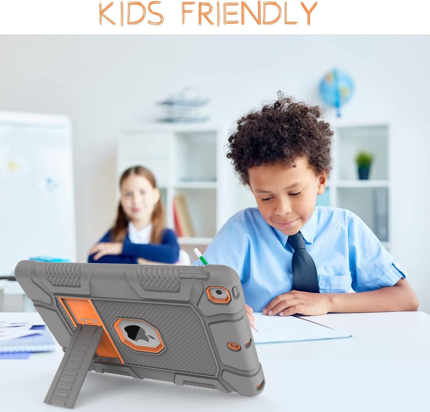 Rantice iPad 9th Generation Case, iPad 8th Generation Case, iPad 7th Generation Case, Hybrid Shockproof Rugged Drop Protection Cover with Kickstand for iPad 10.2'' (Gray+Orange)