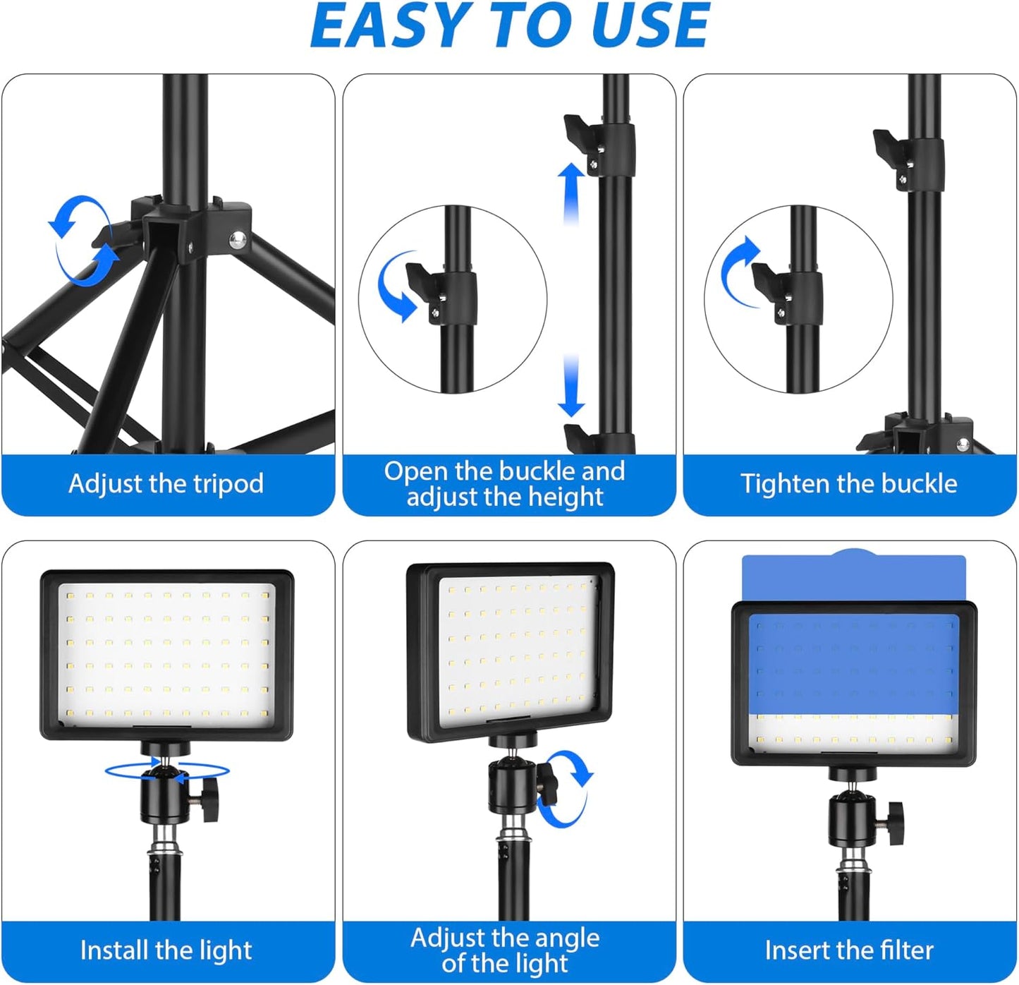 LED Photo Video Light 3-Pack, Ci-Fotto Dimmable 5600K USB LED Continuous Light Photography Light with Tripods and Color Filters for Photo Studios, YouTube, TikTok, Video Recording, Game Streaming