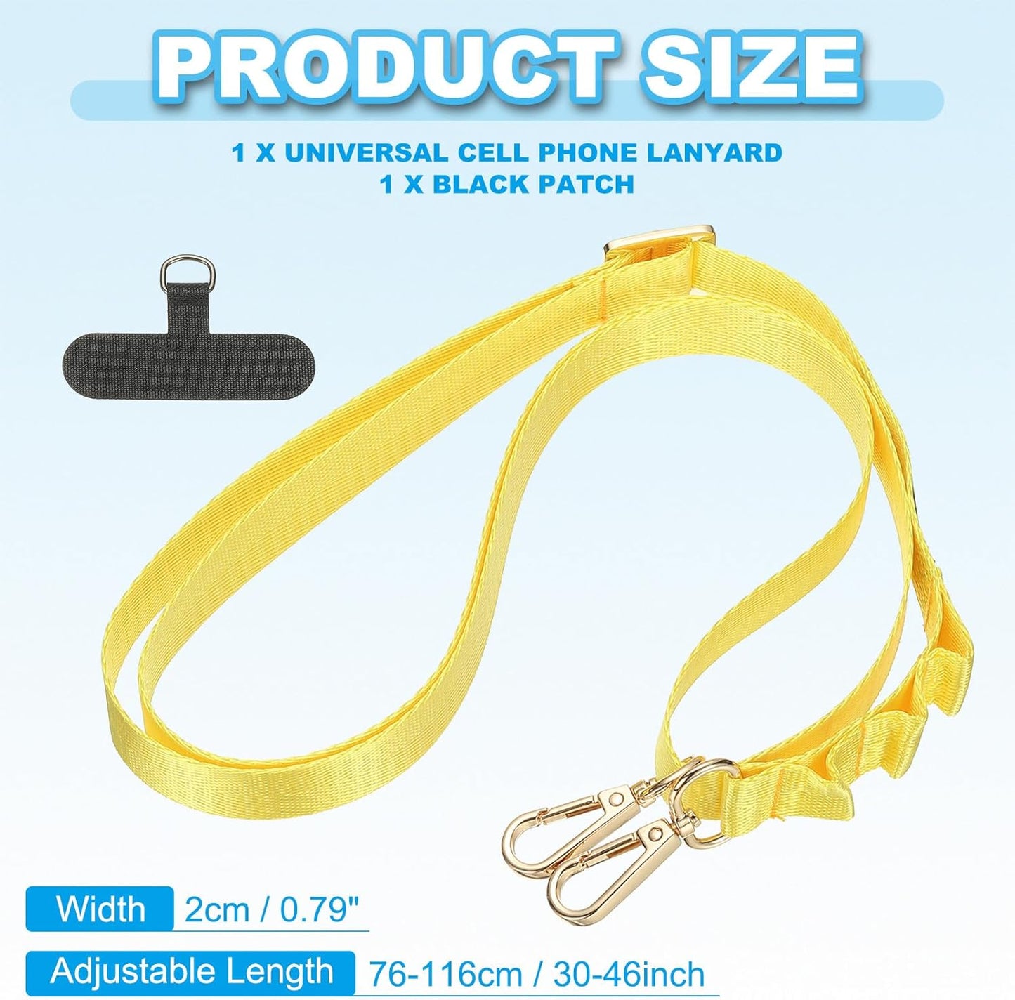 PATIKIL Universal Cell Phone Lanyard, Adjustable Crossbody Phone Strap Anti-Theft Polyester Neck Lanyard with Patches for Concerts Gym Travel Secure Hands-Free Carry, Yellow